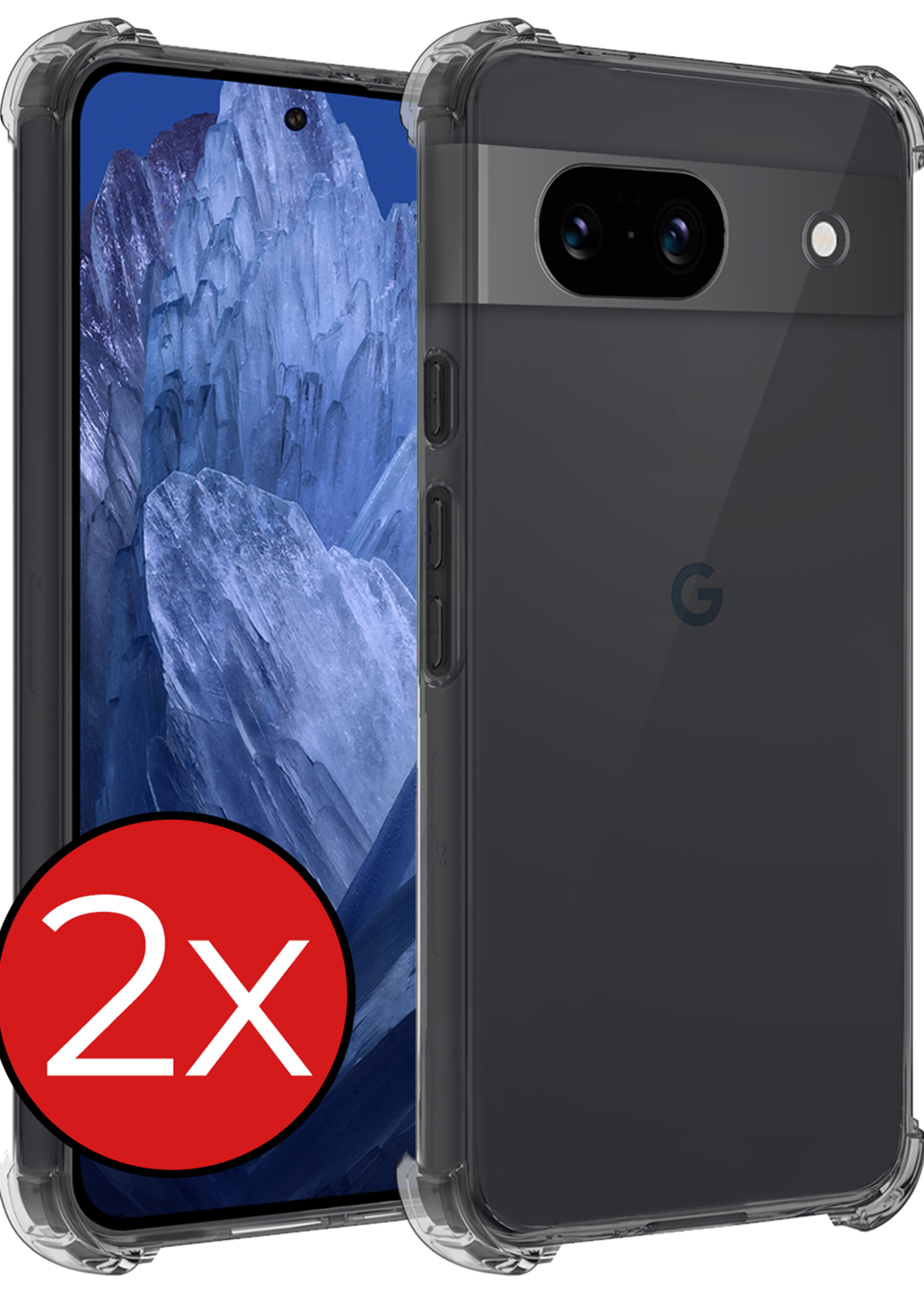 BTH Hoesje Geschikt voor Google Pixel 8a Hoesje Siliconen Shock Proof Case Hoes - Hoes Geschikt voor Google Pixel 8a Hoes Cover Case Shockproof - Transparant - 2 PACK