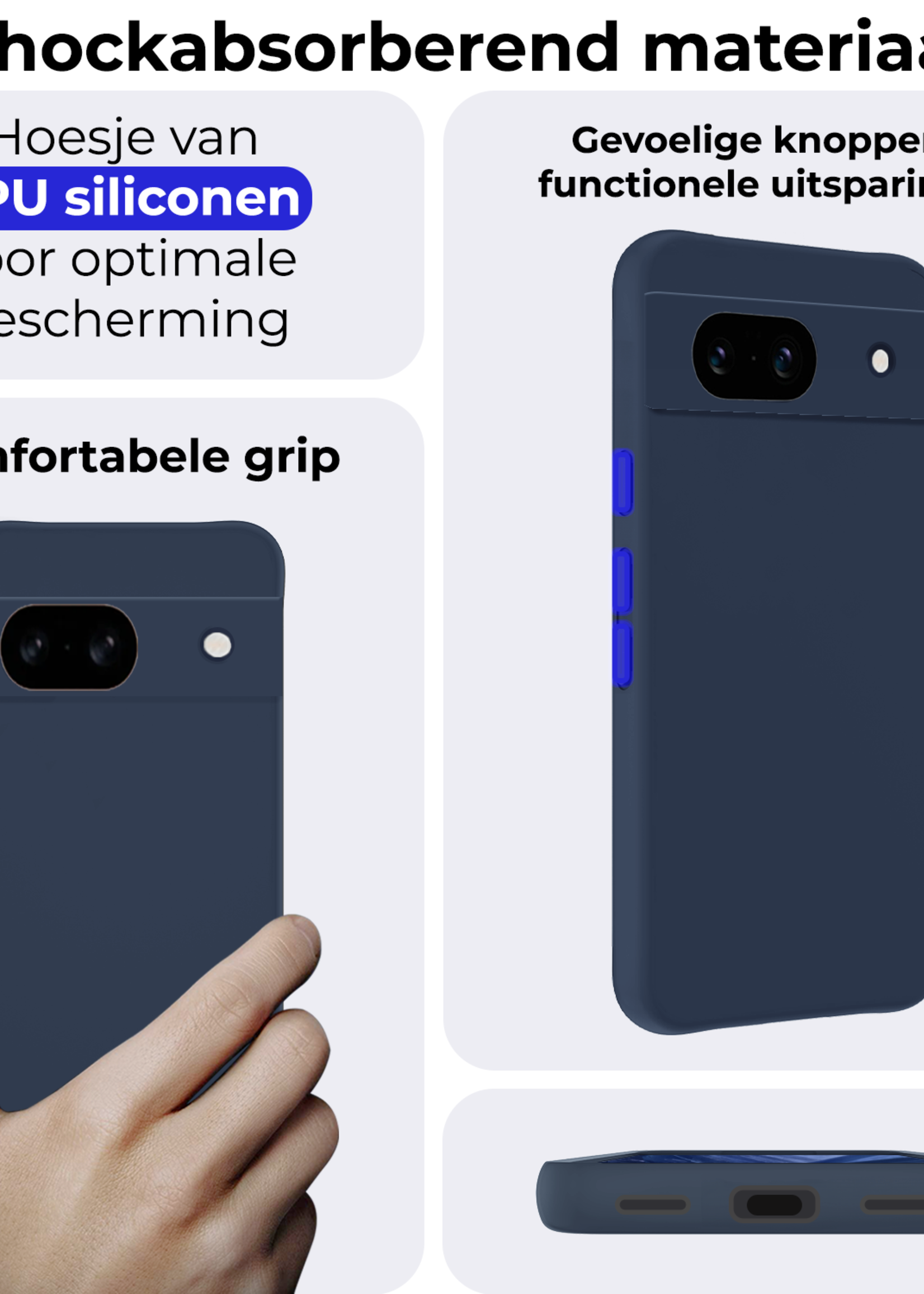 BTH Hoesje Geschikt voor Google Pixel 8a Hoesje Siliconen Case Hoes - Hoes Geschikt voor Google Pixel 8a Hoes Cover Case - Donkerblauw