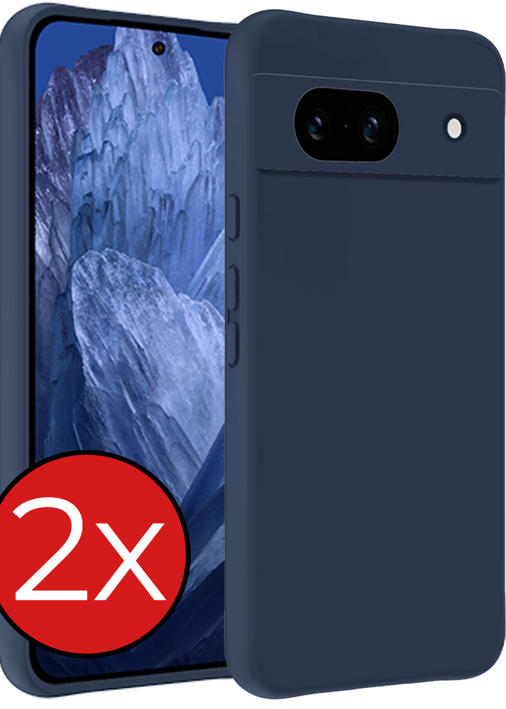 BTH Hoesje Geschikt voor Google Pixel 8a Hoesje Siliconen Case Hoes - Hoes Geschikt voor Google Pixel 8a Hoes Cover Case - Donkerblauw - 2 PACK