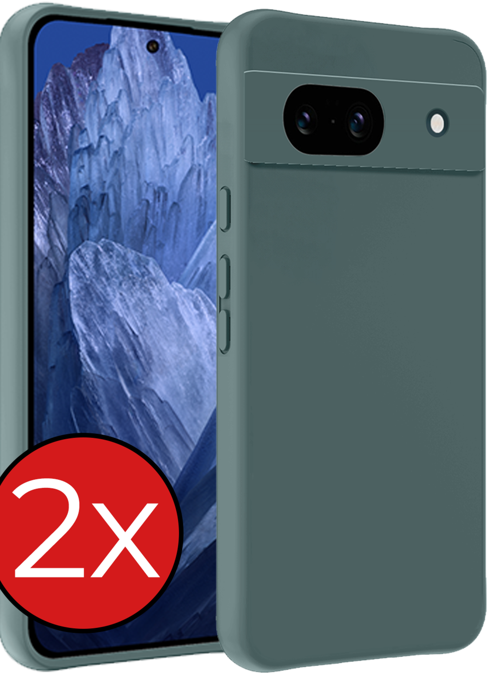 BTH Hoesje Geschikt voor Google Pixel 8a Hoesje Siliconen Case Hoes - Hoes Geschikt voor Google Pixel 8a Hoes Cover Case - Donkergroen - 2 PACK