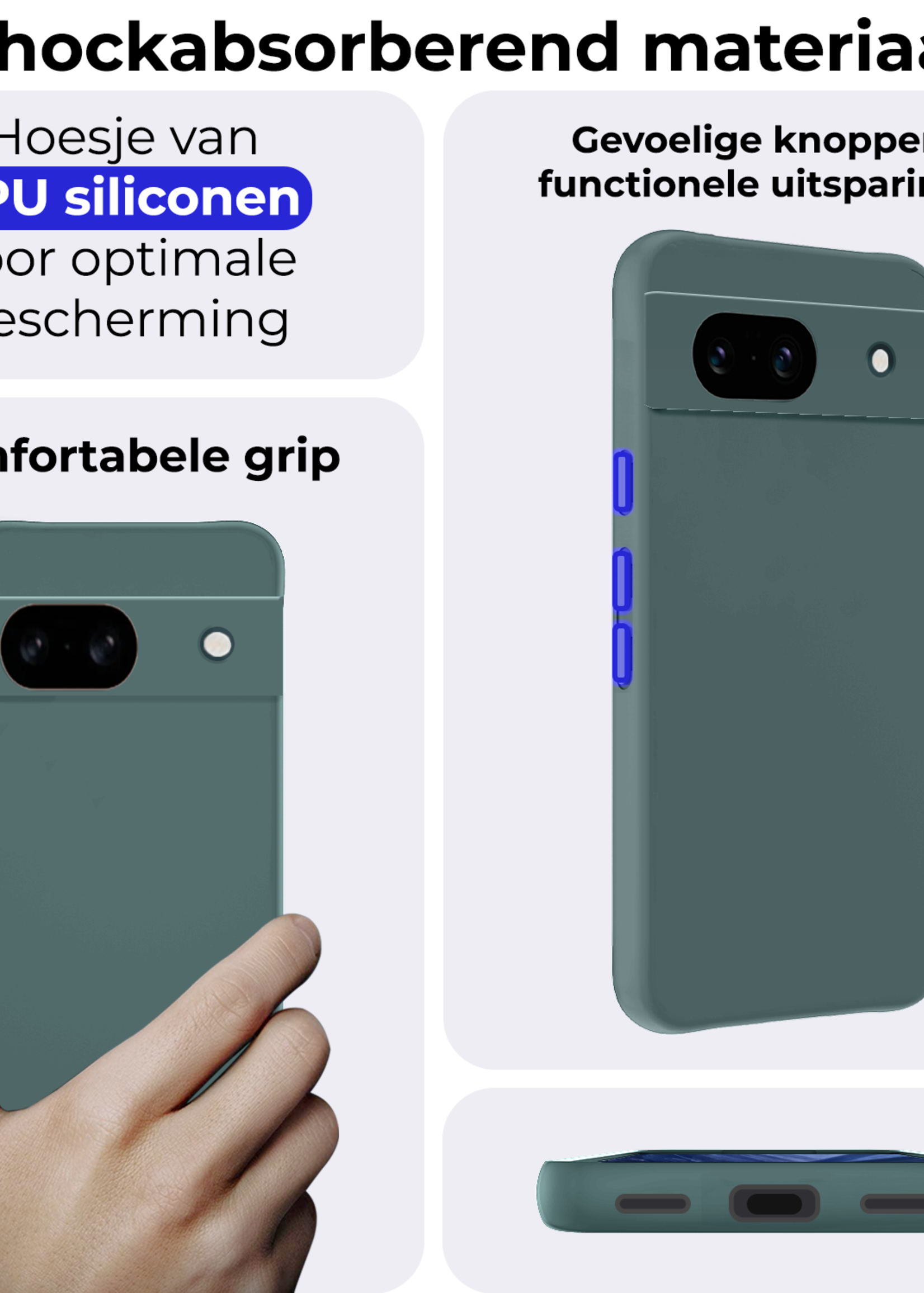 BTH Hoesje Geschikt voor Google Pixel 8a Hoesje Siliconen Case Hoes - Hoes Geschikt voor Google Pixel 8a Hoes Cover Case - Donkergroen - 2 PACK