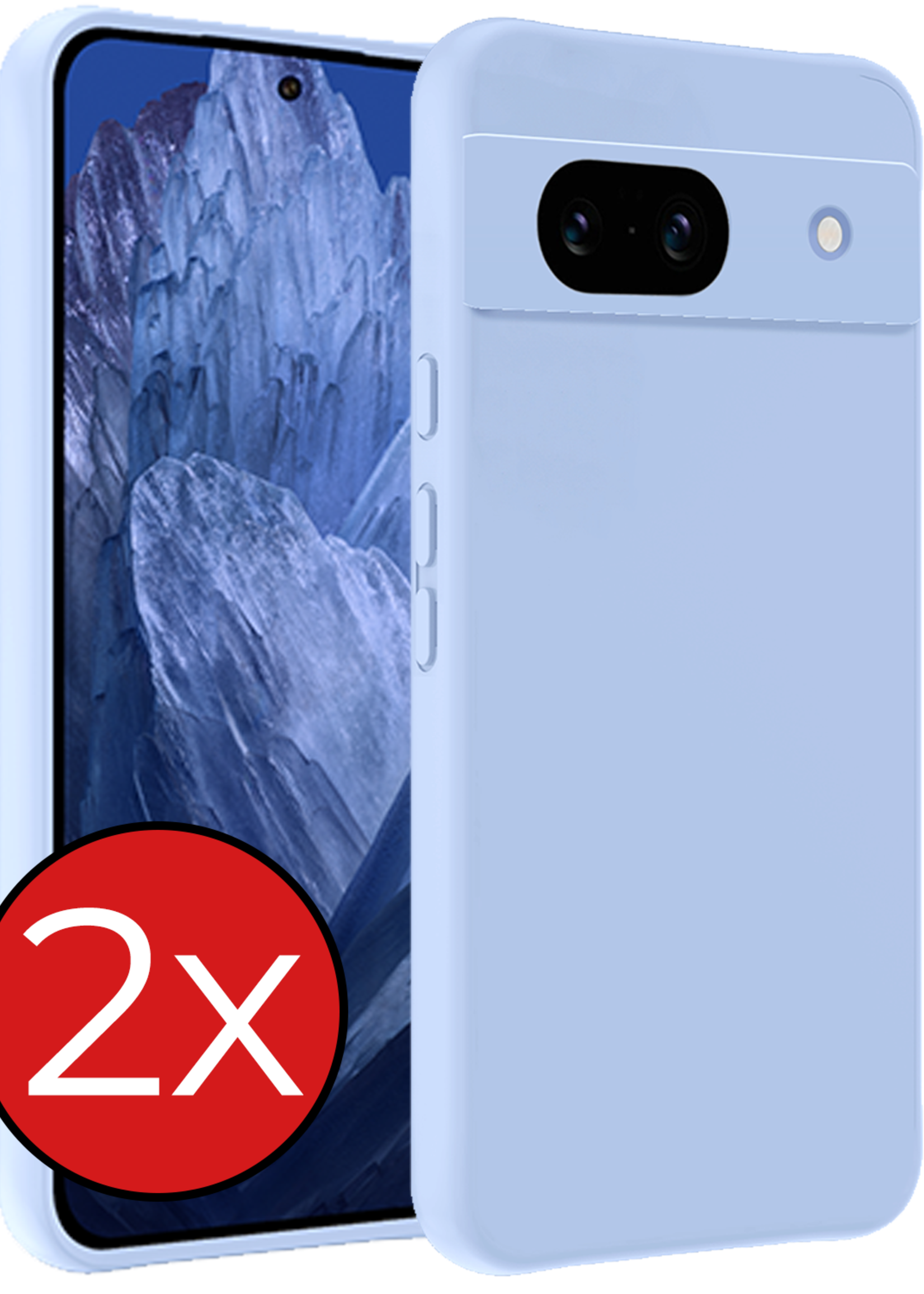 BTH Hoesje Geschikt voor Google Pixel 8a Hoesje Siliconen Case Hoes - Hoes Geschikt voor Google Pixel 8a Hoes Cover Case - Lichtblauw - 2 PACK