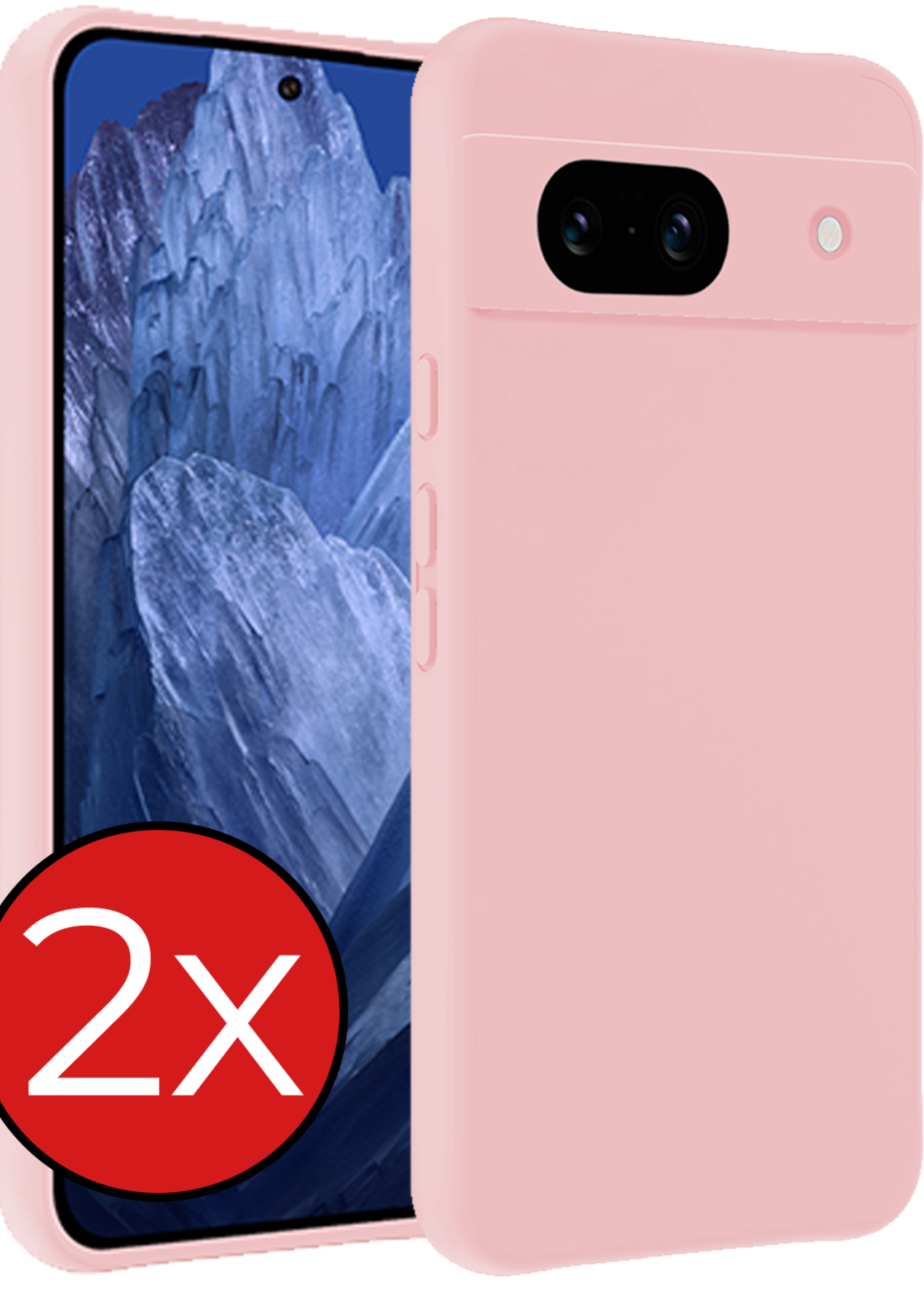 BTH Hoesje Geschikt voor Google Pixel 8a Hoesje Siliconen Case Hoes - Hoes Geschikt voor Google Pixel 8a Hoes Cover Case - Lichtroze - 2 PACK