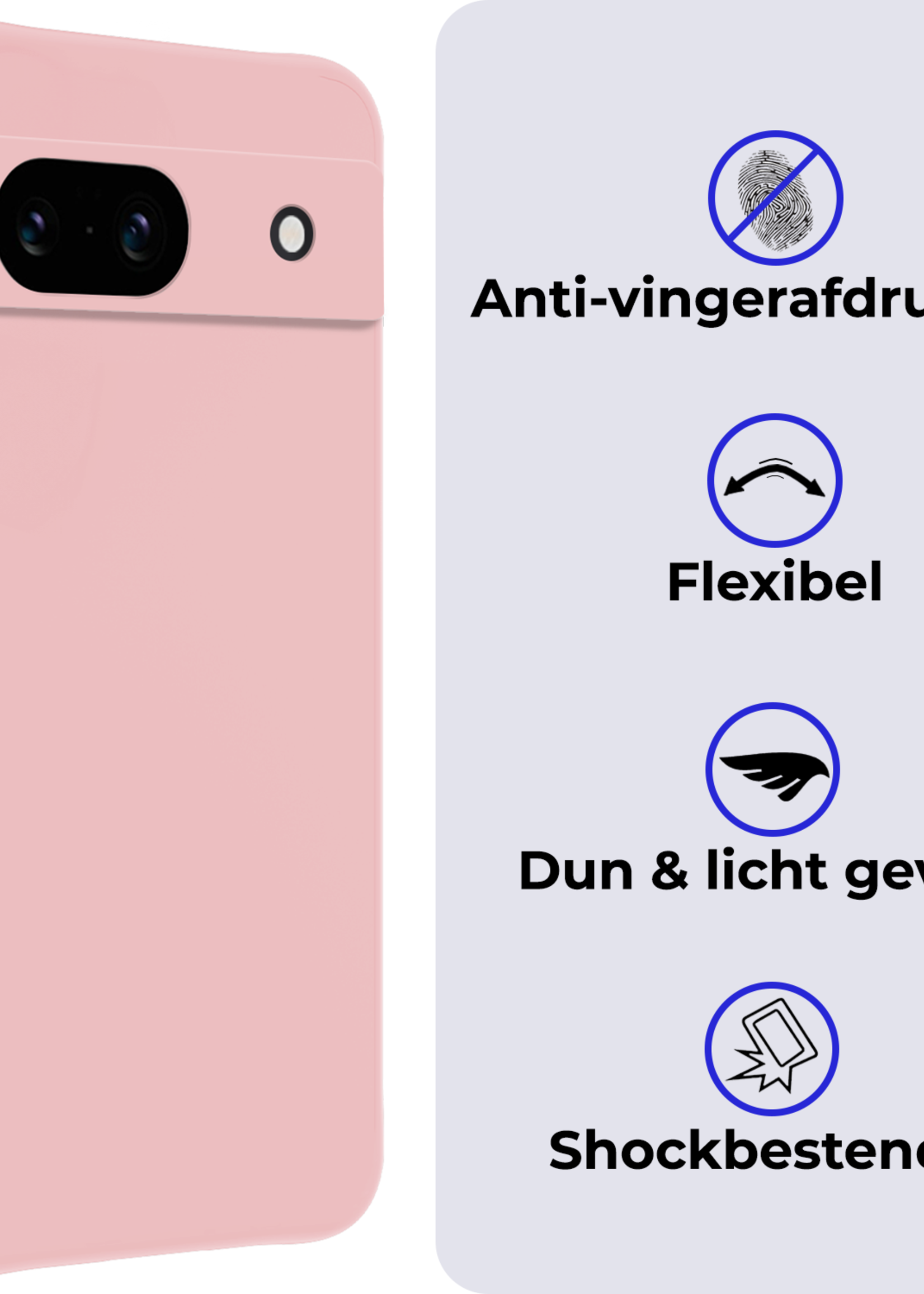 BTH Hoesje Geschikt voor Google Pixel 8a Hoesje Siliconen Case Hoes - Hoes Geschikt voor Google Pixel 8a Hoes Cover Case - Lichtroze - 2 PACK