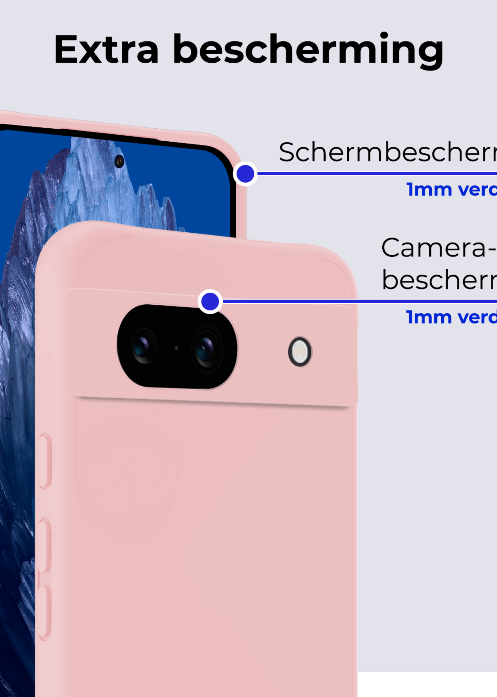 BTH Hoesje Geschikt voor Google Pixel 8a Hoesje Siliconen Case Hoes - Hoes Geschikt voor Google Pixel 8a Hoes Cover Case - Lichtroze - 2 PACK