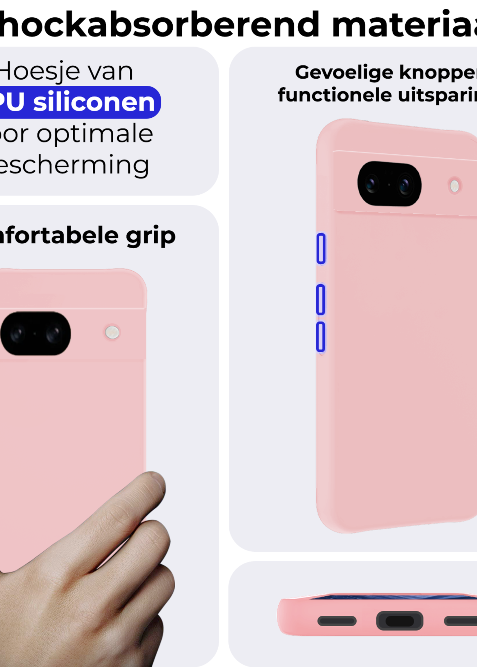 BTH Hoesje Geschikt voor Google Pixel 8a Hoesje Siliconen Case Hoes - Hoes Geschikt voor Google Pixel 8a Hoes Cover Case - Lichtroze - 2 PACK