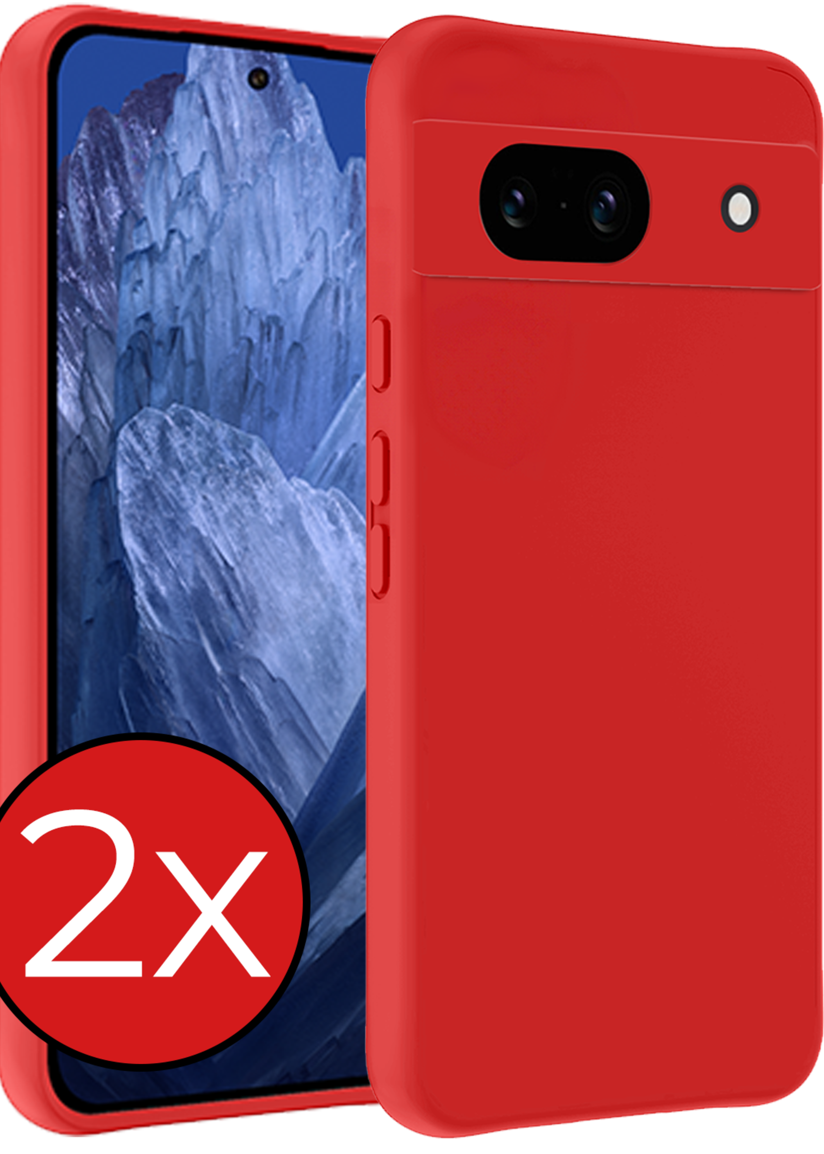 BTH Hoesje Geschikt voor Google Pixel 8a Hoesje Siliconen Case Hoes - Hoes Geschikt voor Google Pixel 8a Hoes Cover Case - Rood - 2 PACK