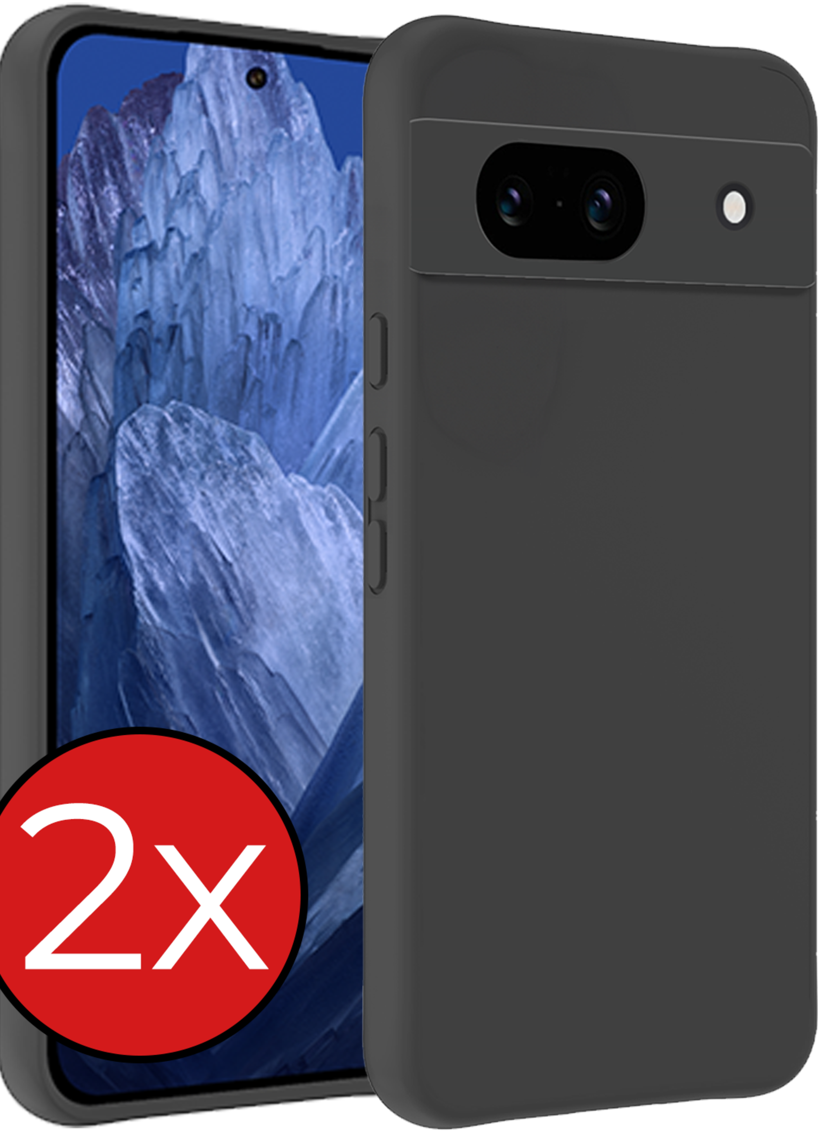 BTH Hoesje Geschikt voor Google Pixel 8a Hoesje Siliconen Case Hoes - Hoes Geschikt voor Google Pixel 8a Hoes Cover Case - Zwart - 2 PACK
