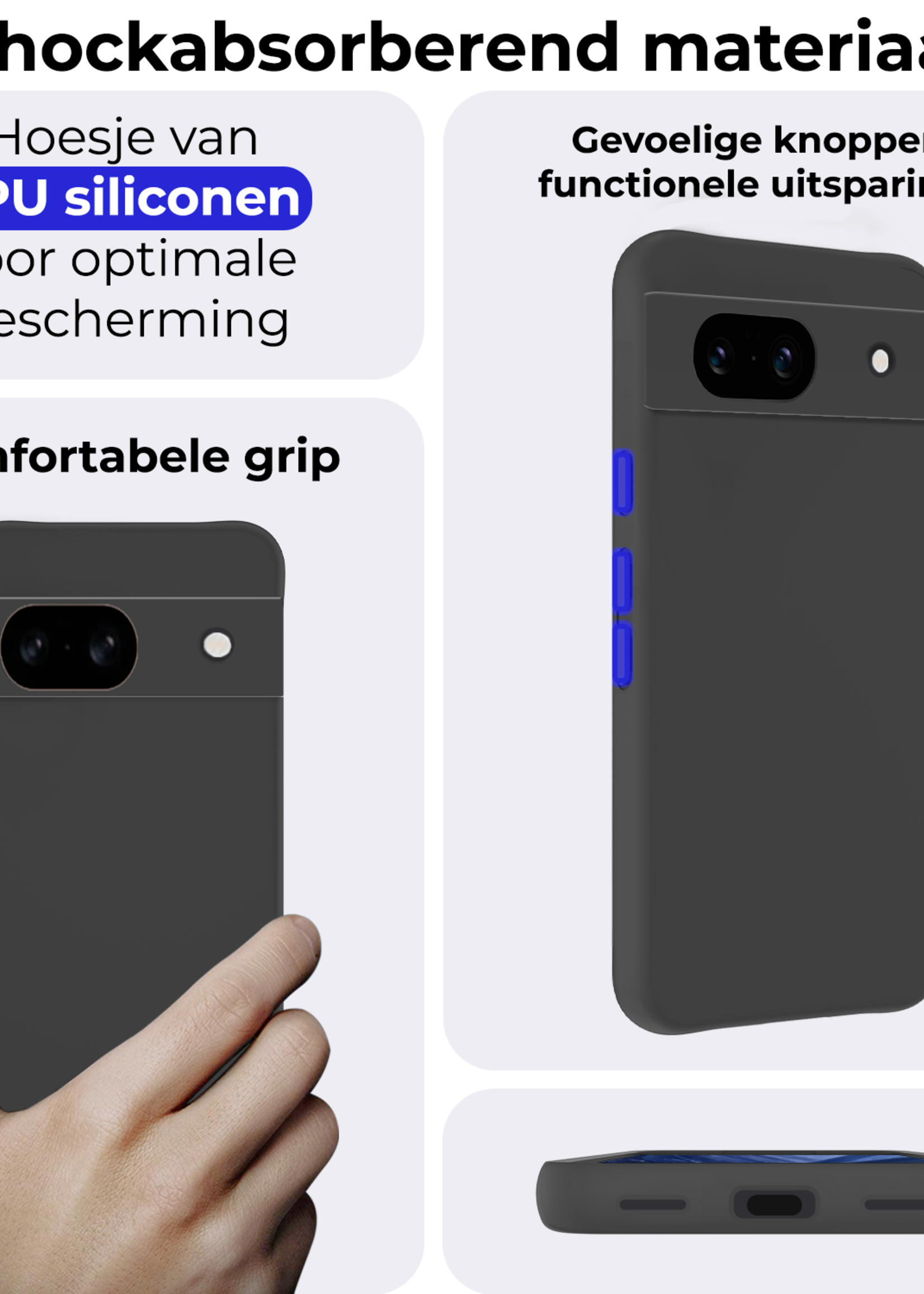 BTH Hoesje Geschikt voor Google Pixel 8a Hoesje Siliconen Case Hoes - Hoes Geschikt voor Google Pixel 8a Hoes Cover Case - Zwart - 2 PACK