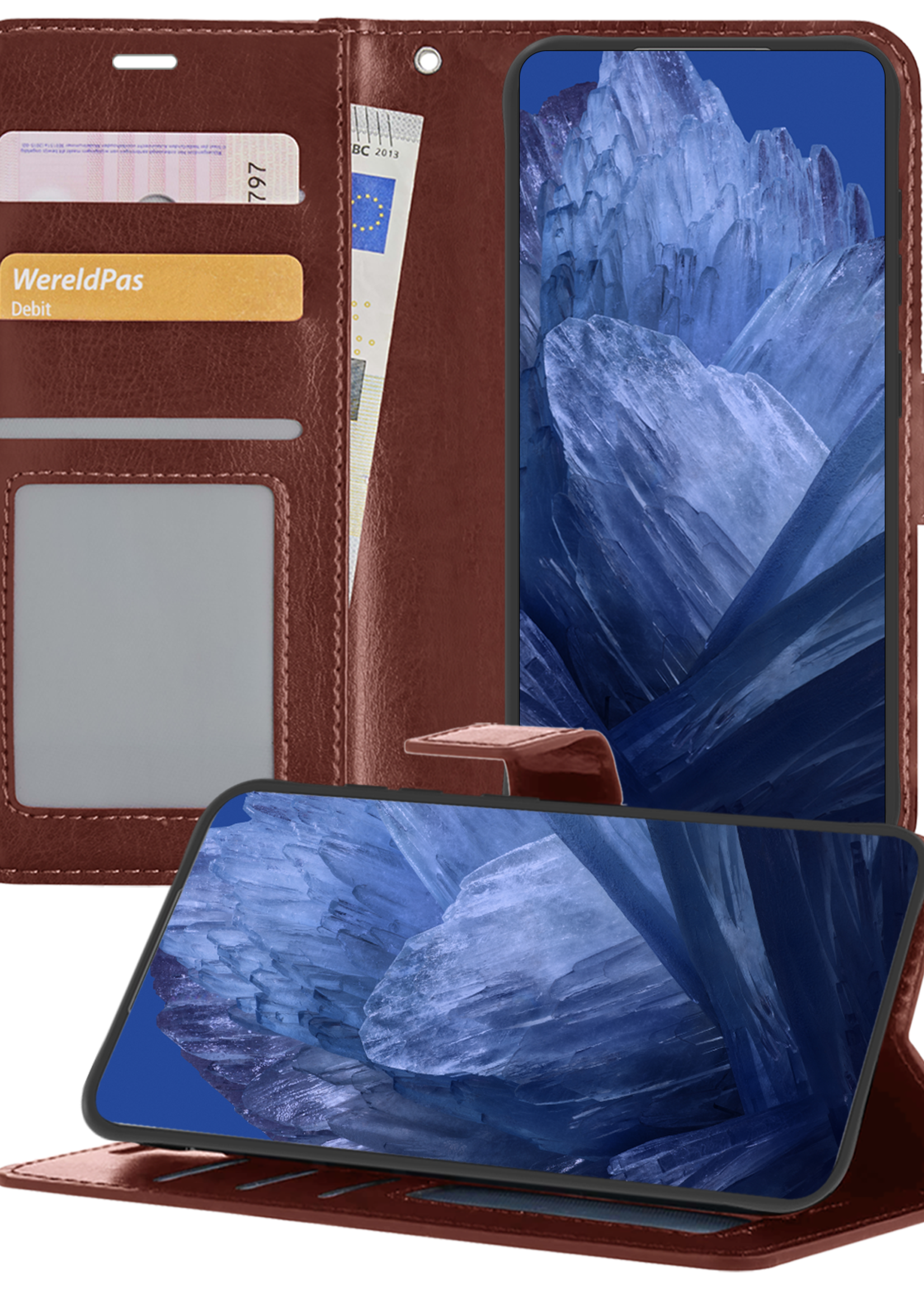 BTH Hoesje Geschikt voor Google Pixel 8a Hoesje Book Case Hoes Portemonnee Cover Walletcase - Hoes Geschikt voor Google Pixel 8a Hoes Bookcase Hoesje - Bruin