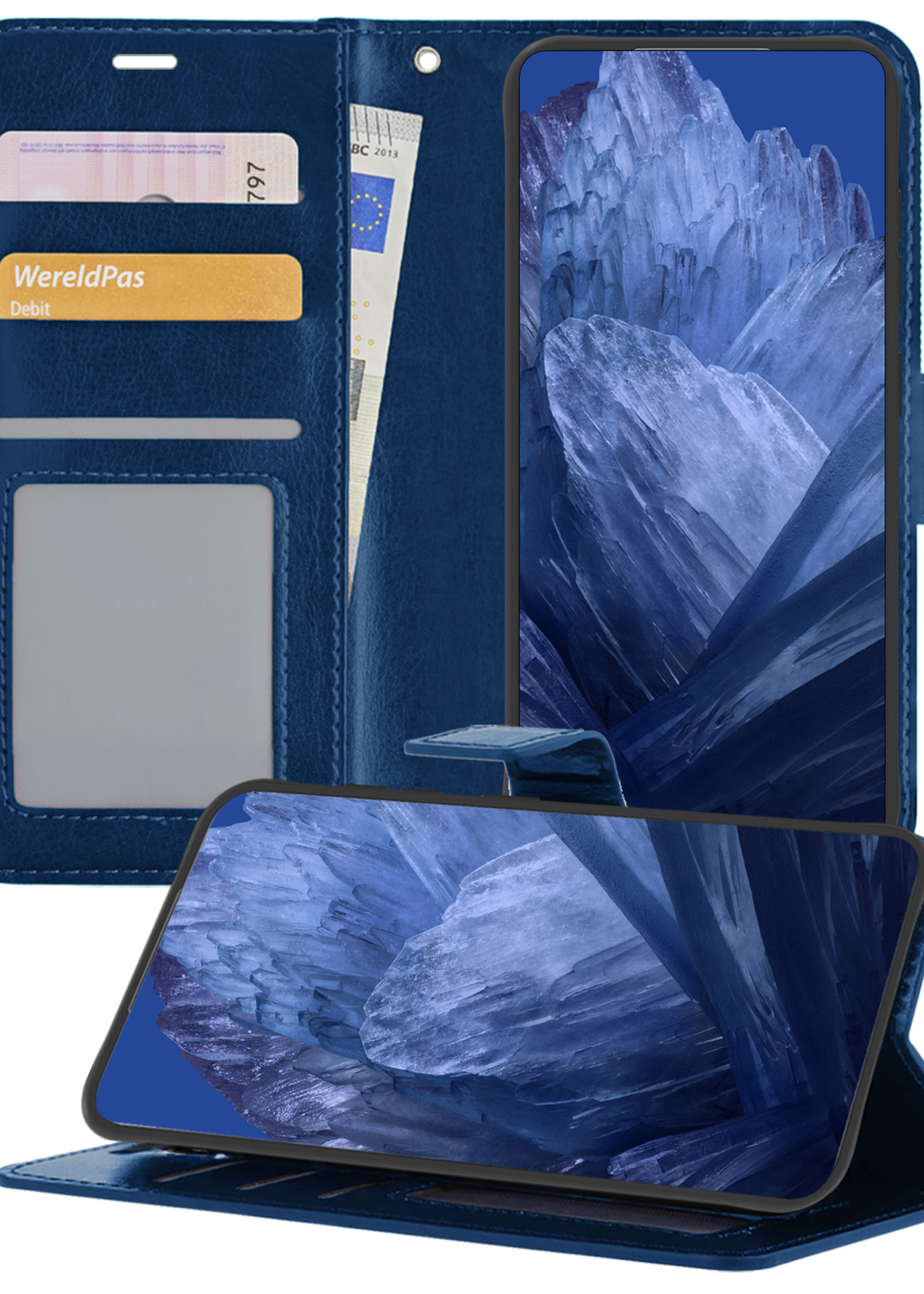 BTH Hoesje Geschikt voor Google Pixel 8a Hoesje Book Case Hoes Portemonnee Cover Walletcase - Hoes Geschikt voor Google Pixel 8a Hoes Bookcase Hoesje - Donkerblauw