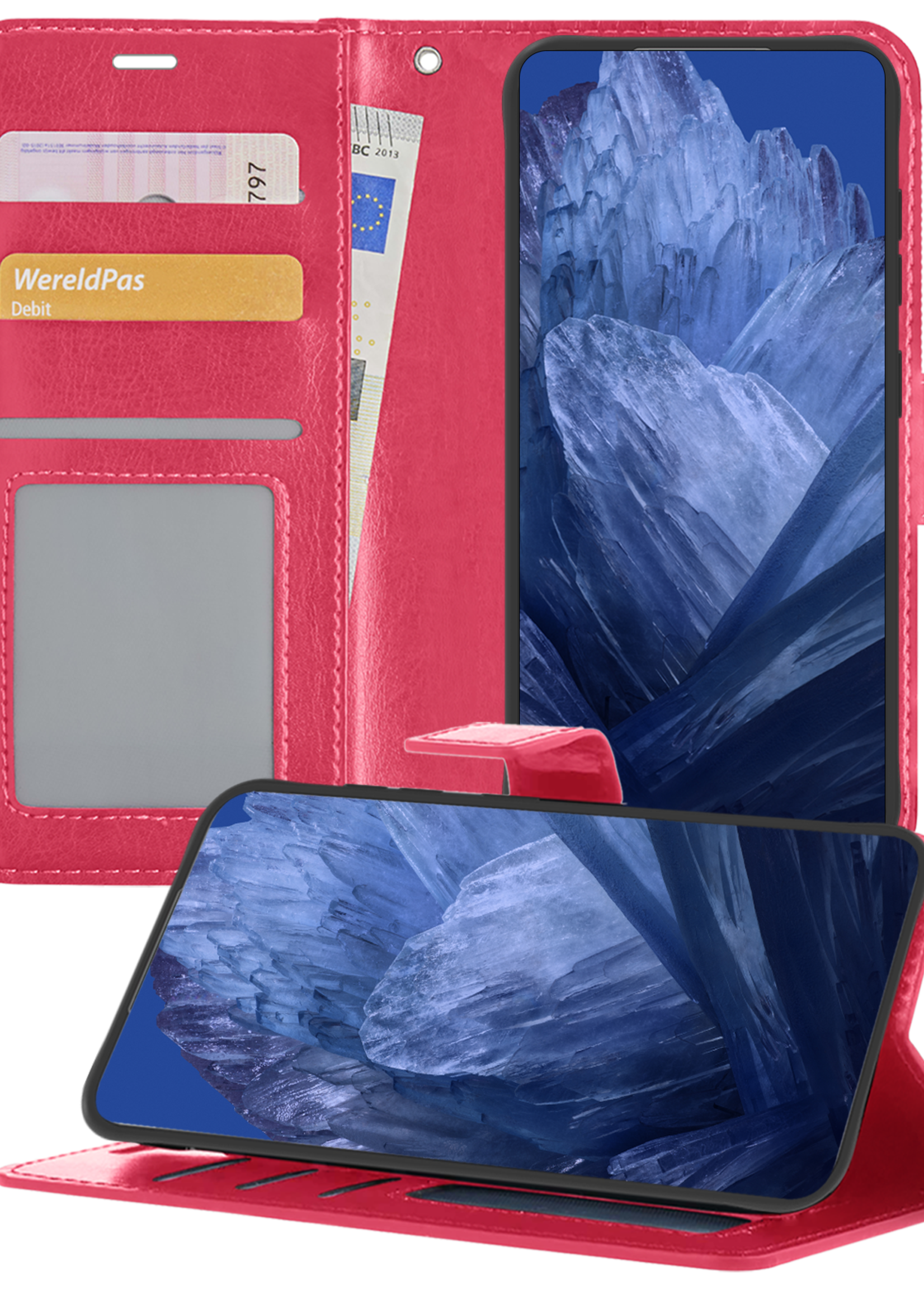 BTH Hoesje Geschikt voor Google Pixel 8a Hoesje Book Case Hoes Portemonnee Cover Walletcase - Hoes Geschikt voor Google Pixel 8a Hoes Bookcase Hoesje - Donkerroze