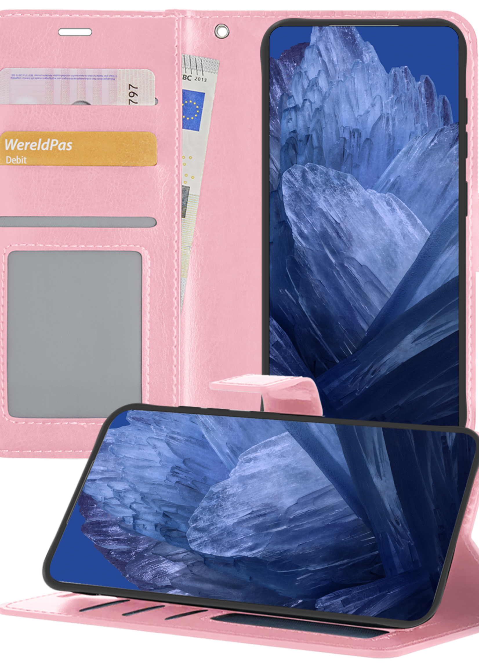 BTH Hoesje Geschikt voor Google Pixel 8a Hoesje Book Case Hoes Portemonnee Cover Walletcase - Hoes Geschikt voor Google Pixel 8a Hoes Bookcase Hoesje - Lichtroze