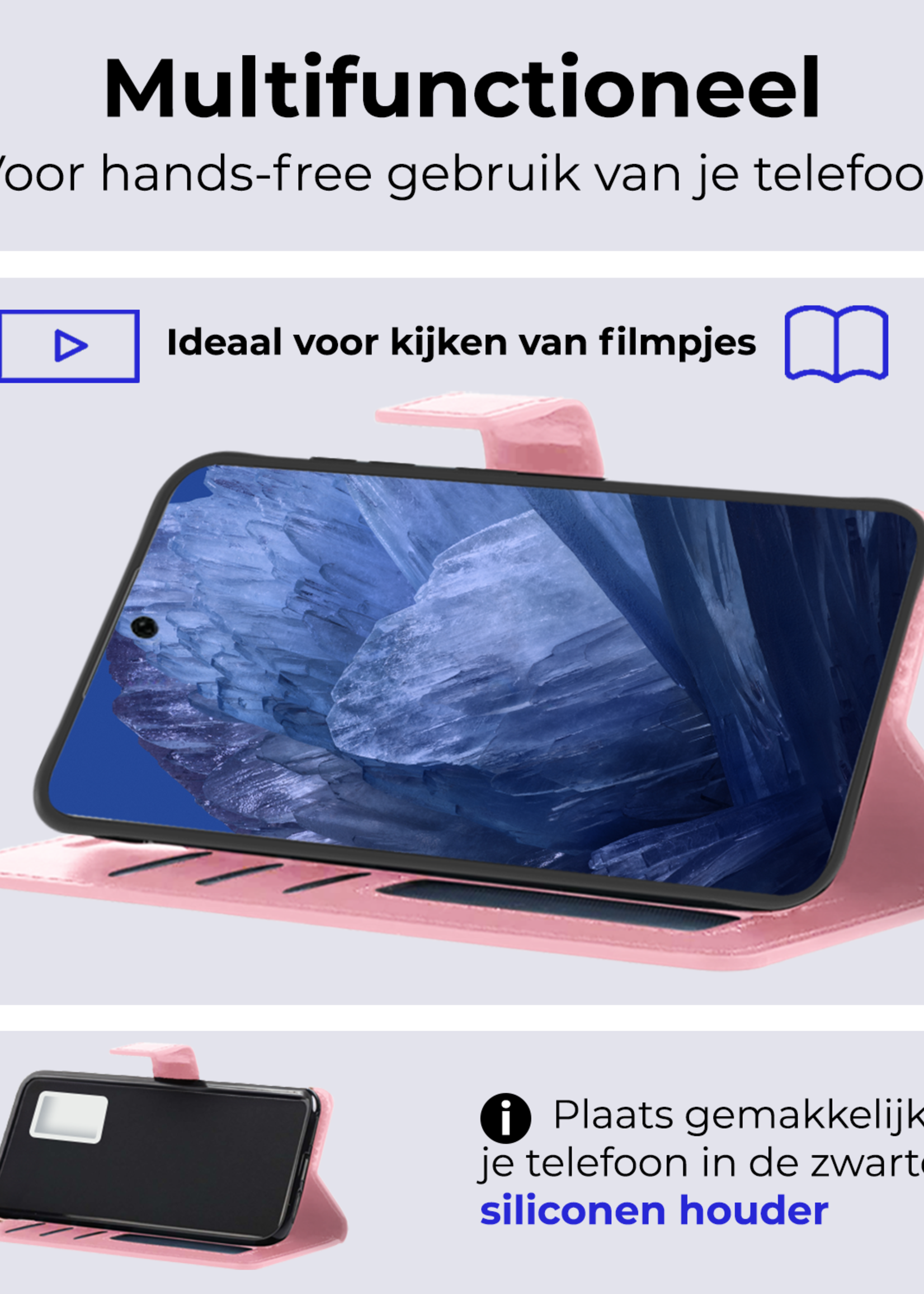 BTH Hoesje Geschikt voor Google Pixel 8a Hoesje Book Case Hoes Portemonnee Cover Walletcase - Hoes Geschikt voor Google Pixel 8a Hoes Bookcase Hoesje - Lichtroze