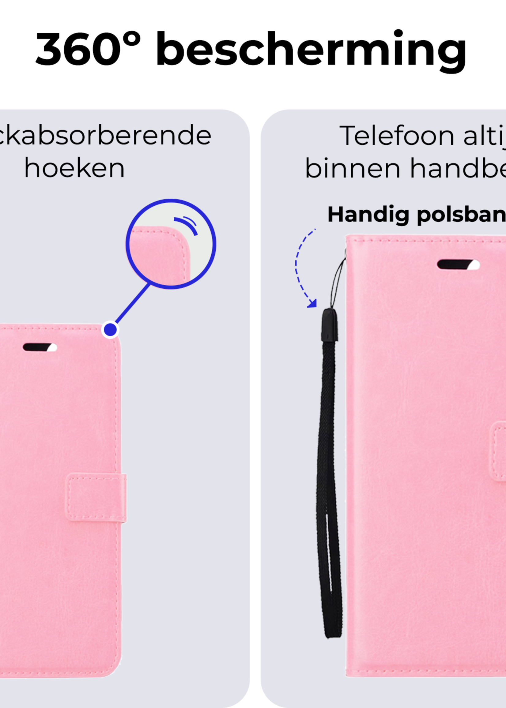 BTH Hoesje Geschikt voor Google Pixel 8a Hoesje Book Case Hoes Portemonnee Cover Walletcase - Hoes Geschikt voor Google Pixel 8a Hoes Bookcase Hoesje - Lichtroze