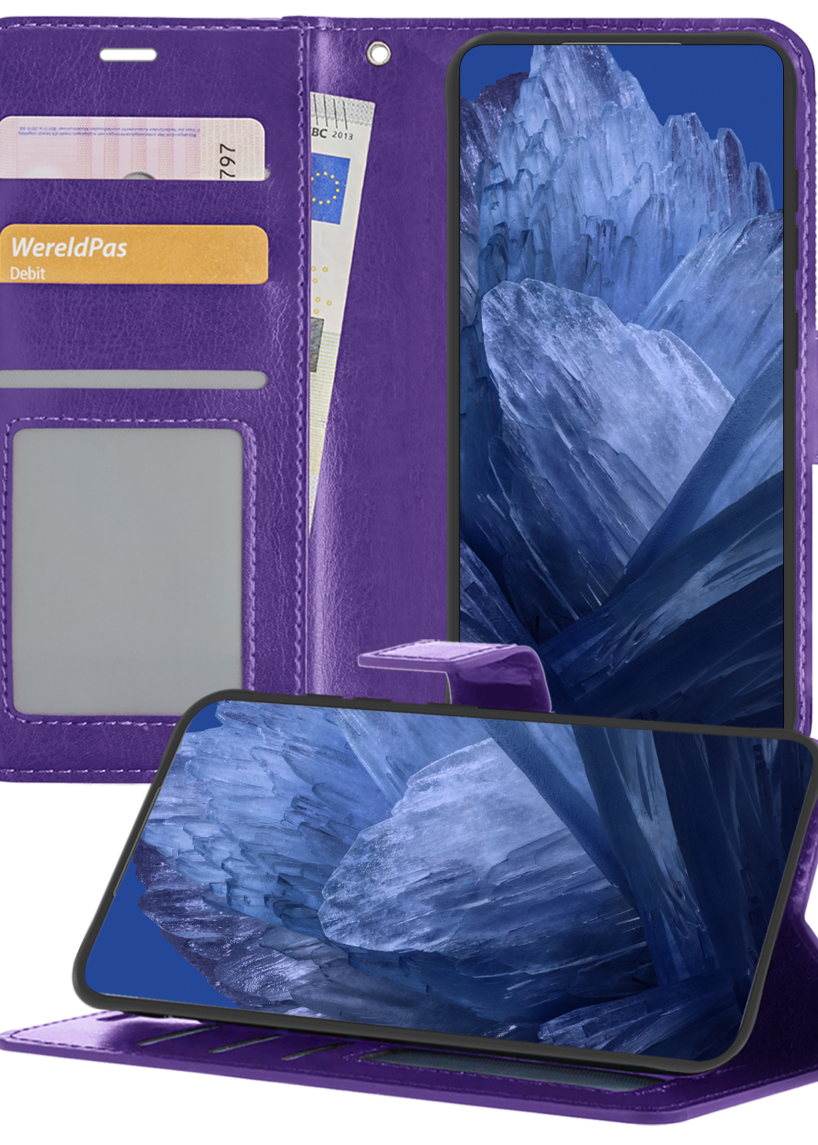 BTH Hoesje Geschikt voor Google Pixel 8a Hoesje Book Case Hoes Portemonnee Cover Walletcase - Hoes Geschikt voor Google Pixel 8a Hoes Bookcase Hoesje - Paars
