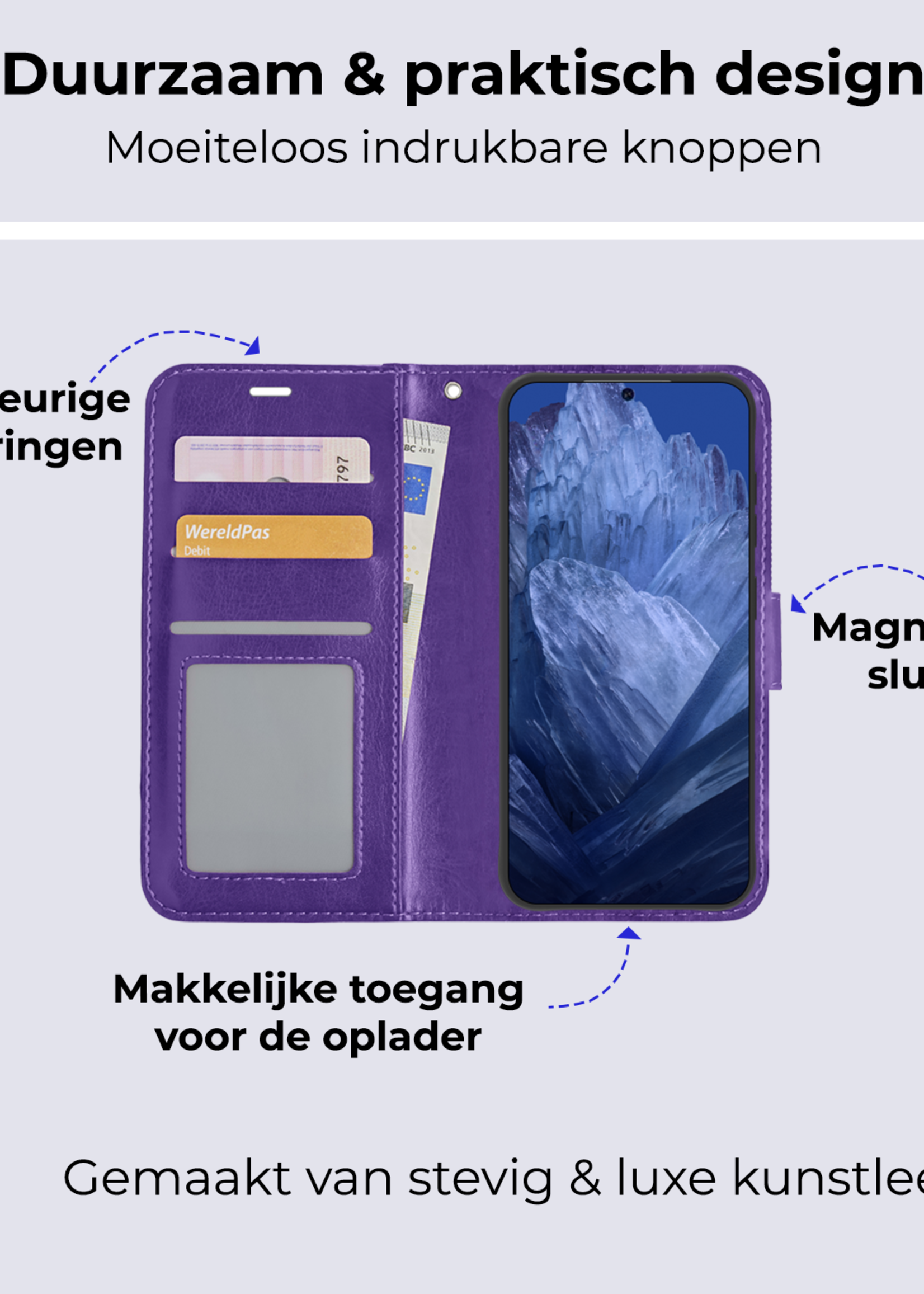 BTH Hoesje Geschikt voor Google Pixel 8a Hoesje Book Case Hoes Portemonnee Cover Walletcase - Hoes Geschikt voor Google Pixel 8a Hoes Bookcase Hoesje - Paars
