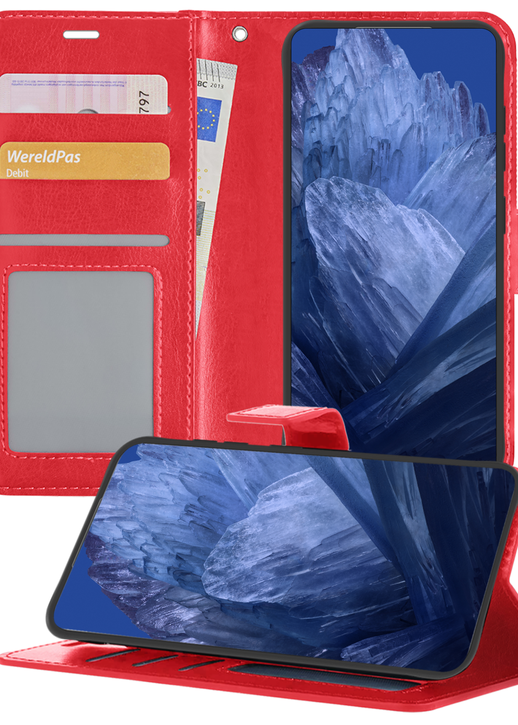 BTH Hoesje Geschikt voor Google Pixel 8a Hoesje Book Case Hoes Portemonnee Cover Walletcase - Hoes Geschikt voor Google Pixel 8a Hoes Bookcase Hoesje - Rood
