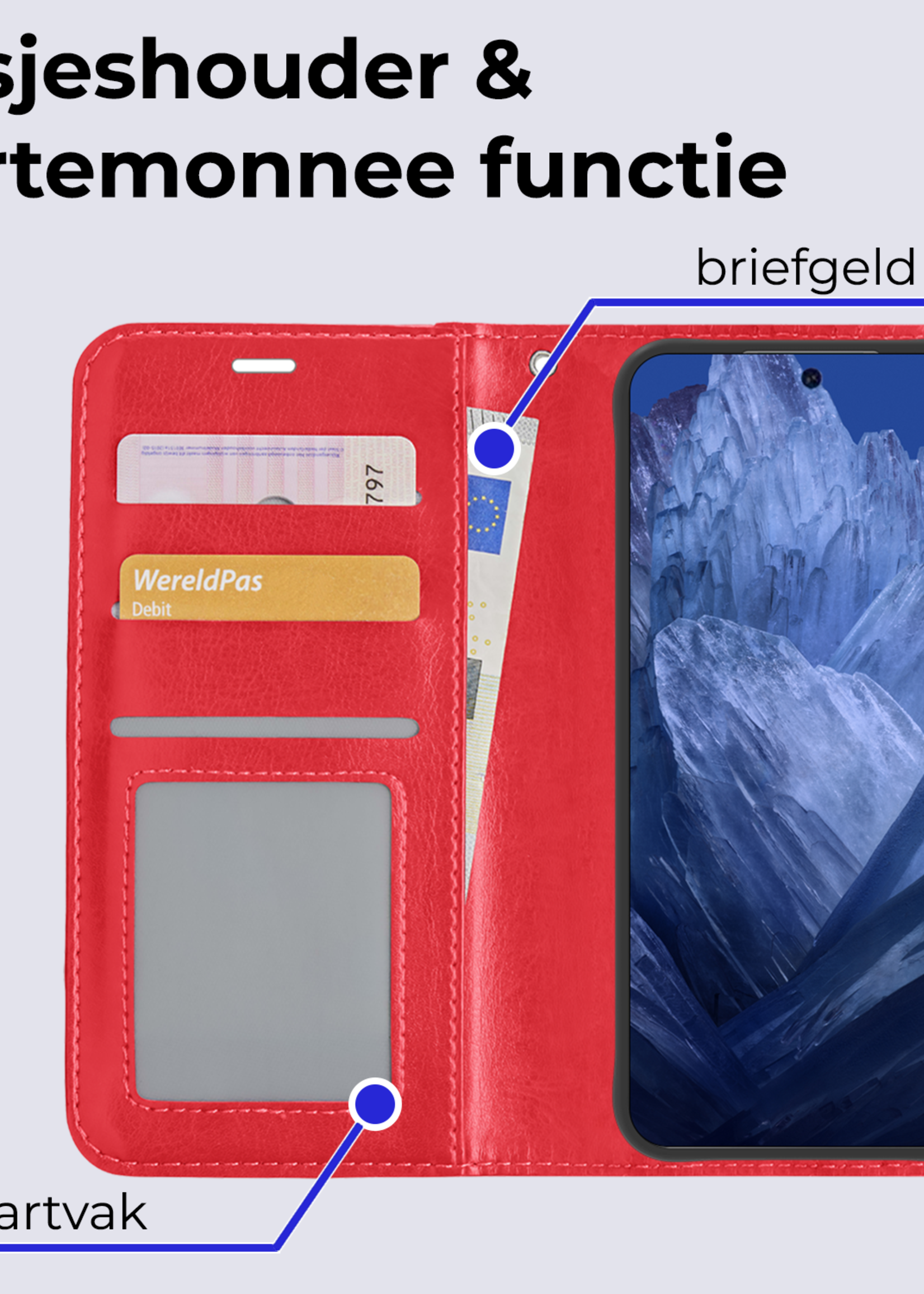 BTH Hoesje Geschikt voor Google Pixel 8a Hoesje Book Case Hoes Portemonnee Cover Walletcase - Hoes Geschikt voor Google Pixel 8a Hoes Bookcase Hoesje - Rood