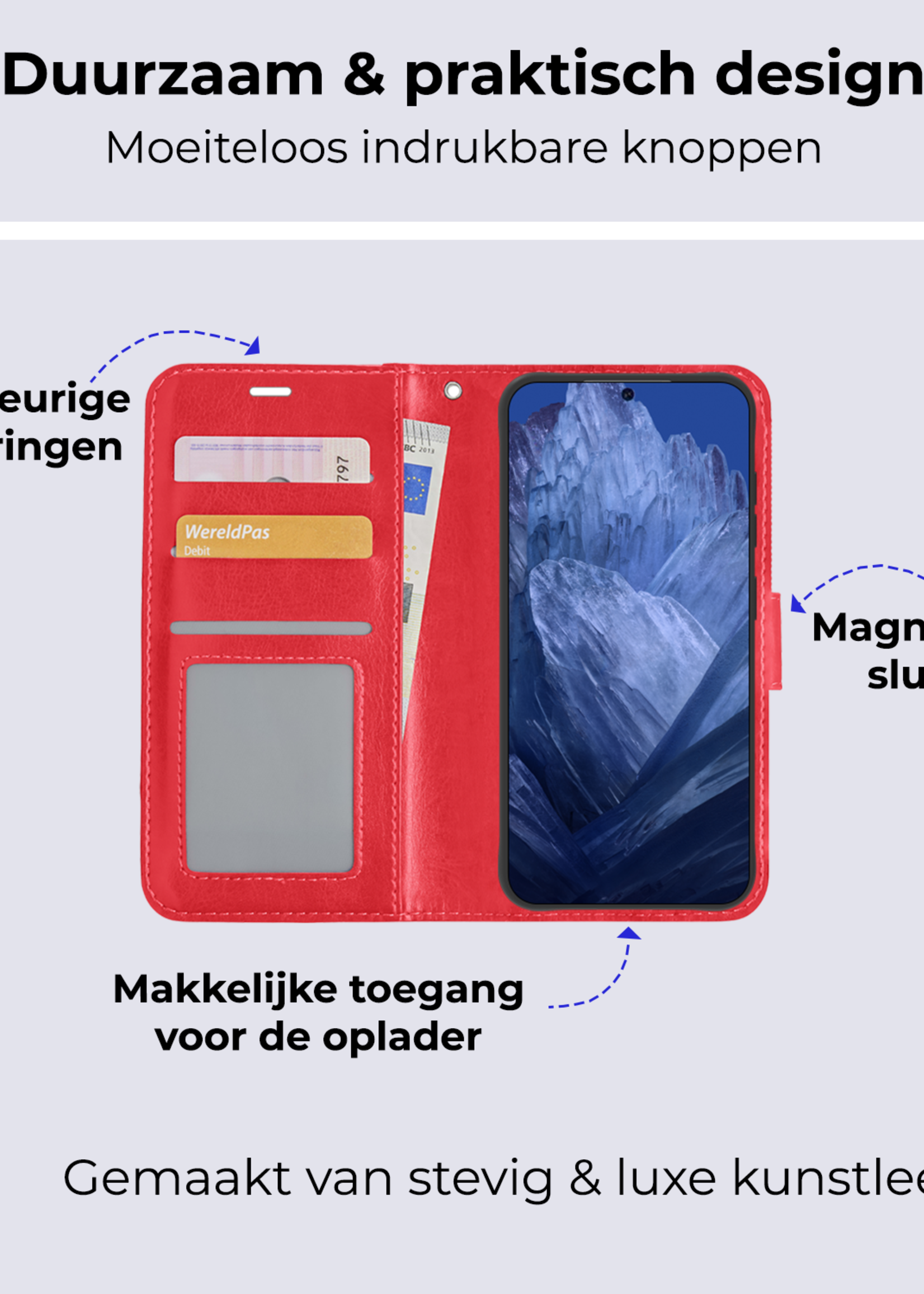 BTH Hoesje Geschikt voor Google Pixel 8a Hoesje Book Case Hoes Portemonnee Cover Walletcase - Hoes Geschikt voor Google Pixel 8a Hoes Bookcase Hoesje - Rood