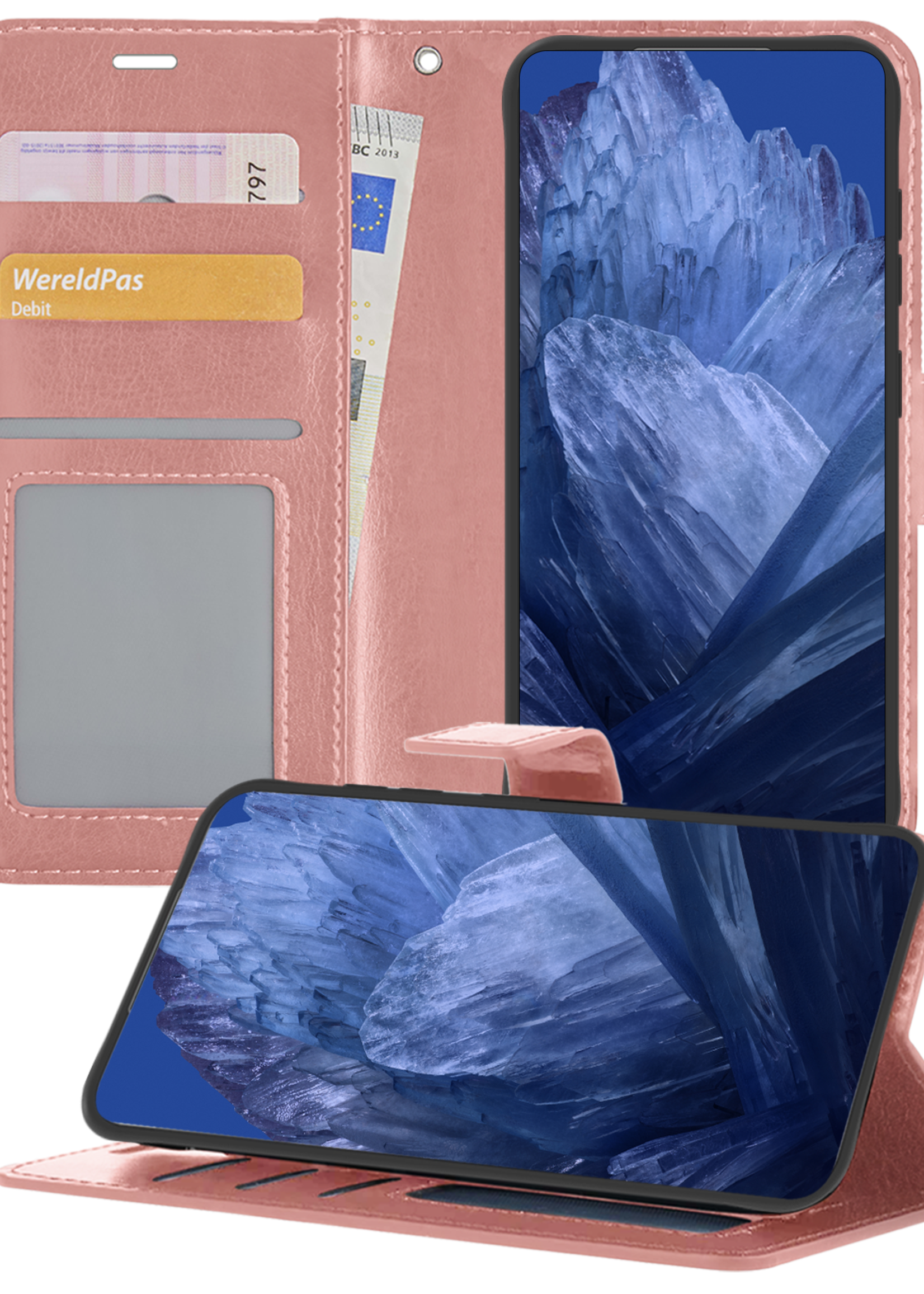 BTH Hoesje Geschikt voor Google Pixel 8a Hoesje Book Case Hoes Portemonnee Cover Walletcase - Hoes Geschikt voor Google Pixel 8a Hoes Bookcase Hoesje - Rosé goud
