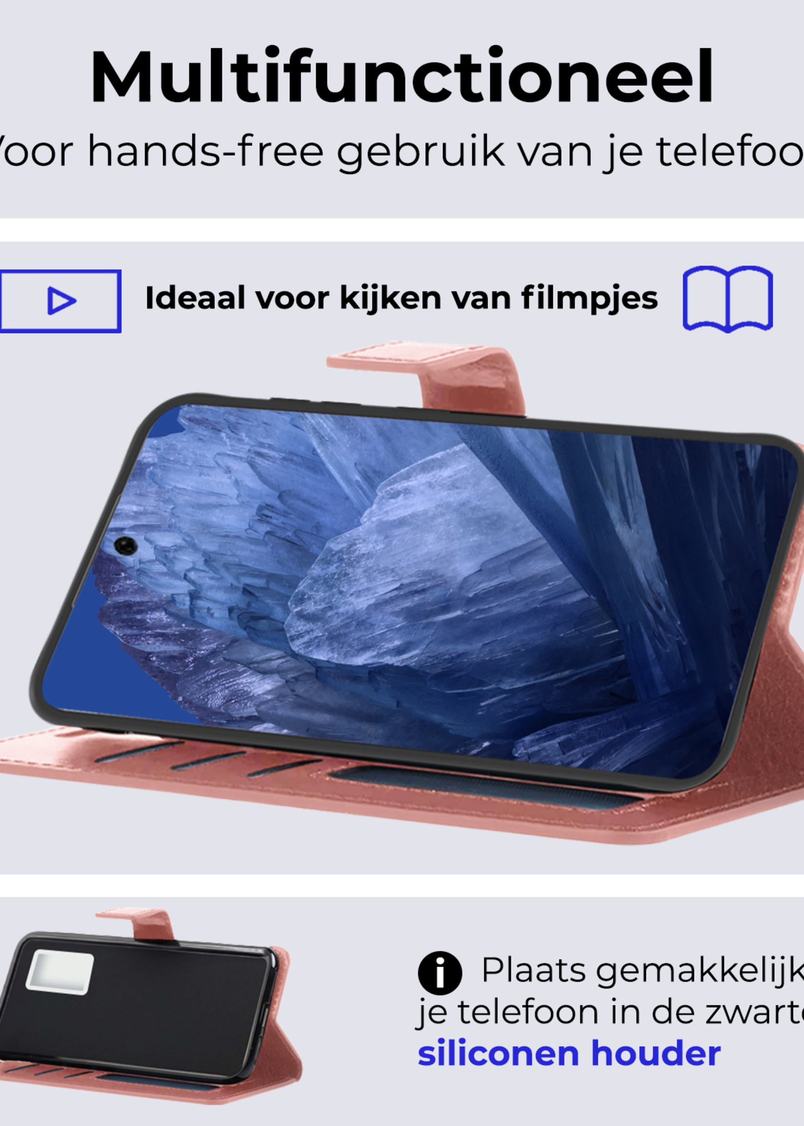 BTH Hoesje Geschikt voor Google Pixel 8a Hoesje Book Case Hoes Portemonnee Cover Walletcase - Hoes Geschikt voor Google Pixel 8a Hoes Bookcase Hoesje - Rosé goud