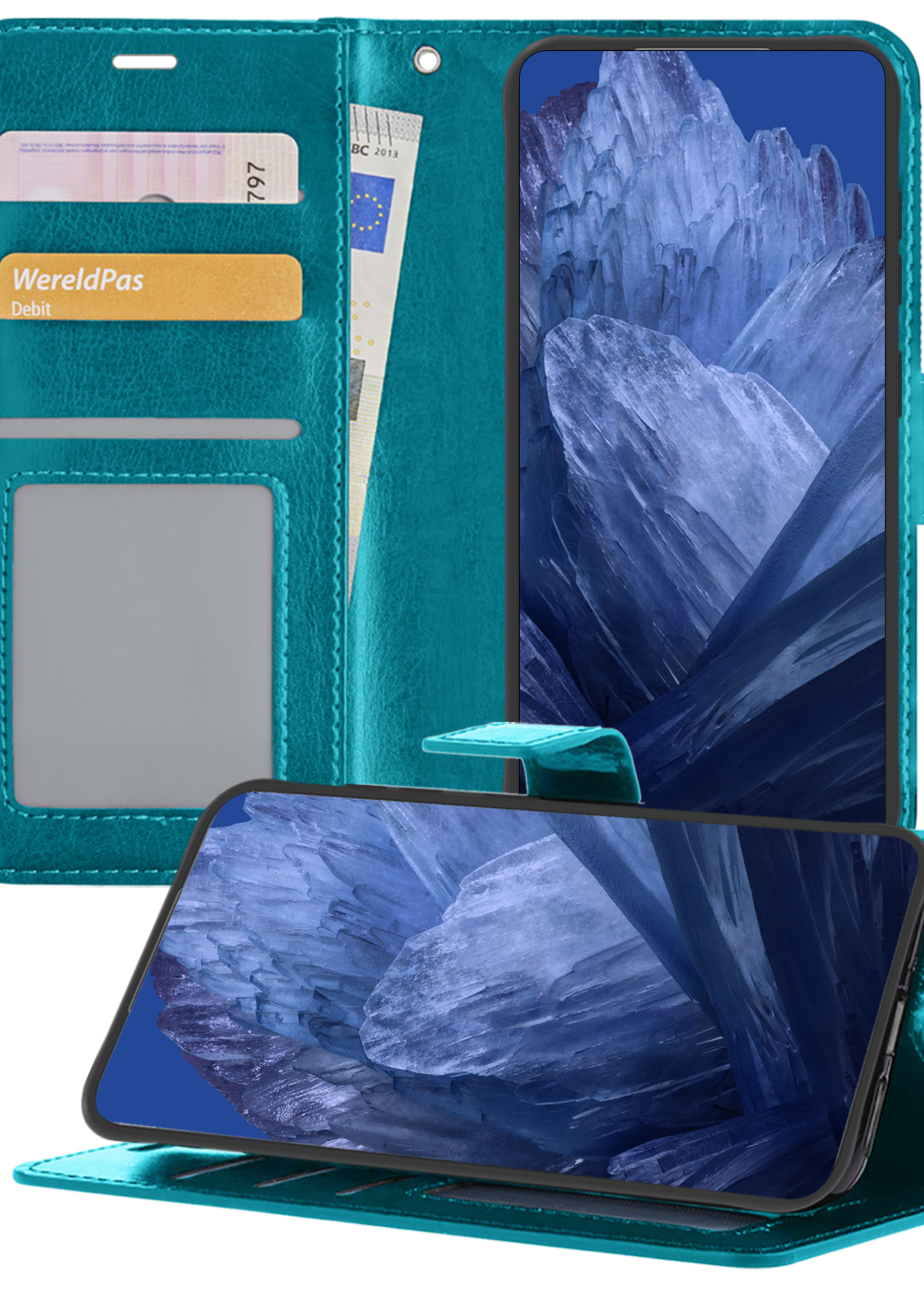 BTH Hoesje Geschikt voor Google Pixel 8a Hoesje Book Case Hoes Portemonnee Cover Walletcase - Hoes Geschikt voor Google Pixel 8a Hoes Bookcase Hoesje - Turquoise