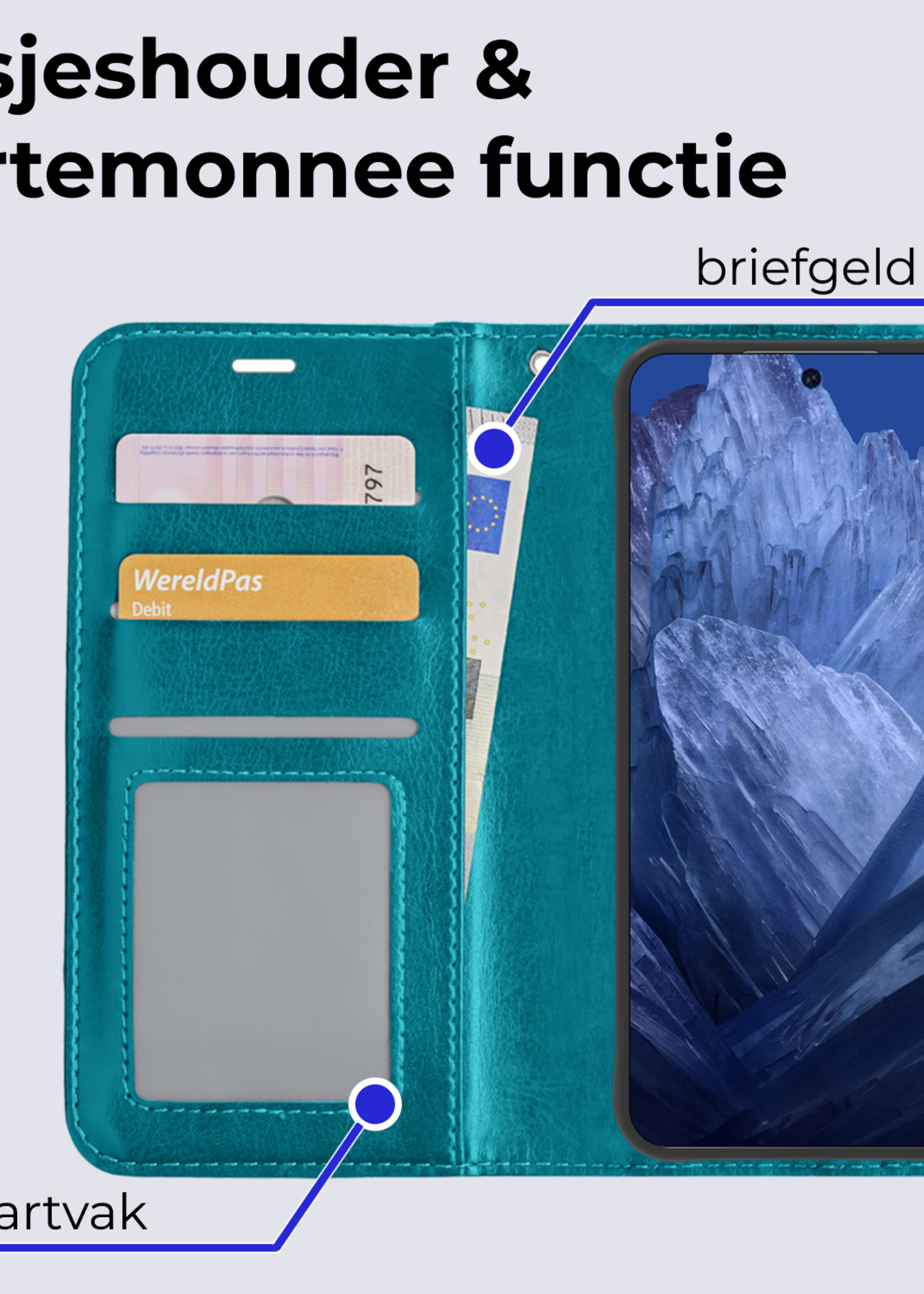 BTH Hoesje Geschikt voor Google Pixel 8a Hoesje Book Case Hoes Portemonnee Cover Walletcase - Hoes Geschikt voor Google Pixel 8a Hoes Bookcase Hoesje - Turquoise