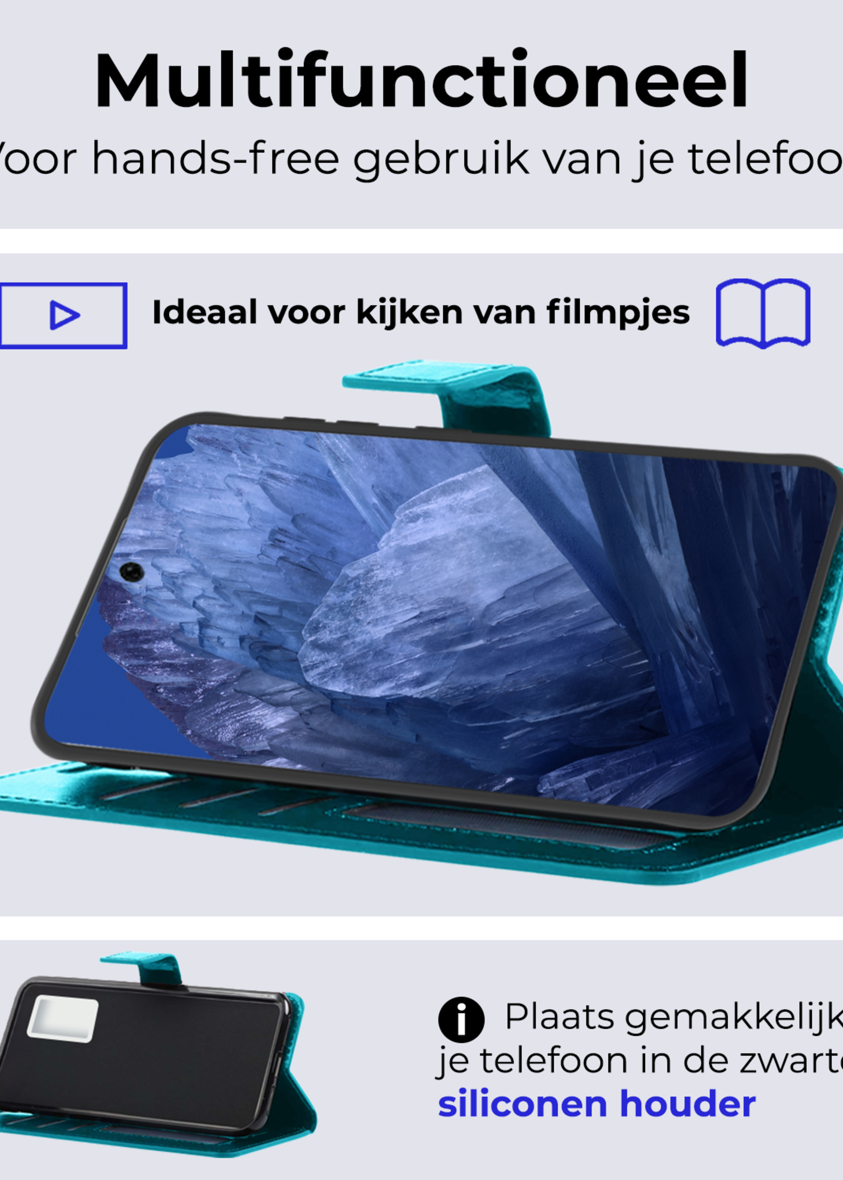 BTH Hoesje Geschikt voor Google Pixel 8a Hoesje Book Case Hoes Portemonnee Cover Walletcase - Hoes Geschikt voor Google Pixel 8a Hoes Bookcase Hoesje - Turquoise