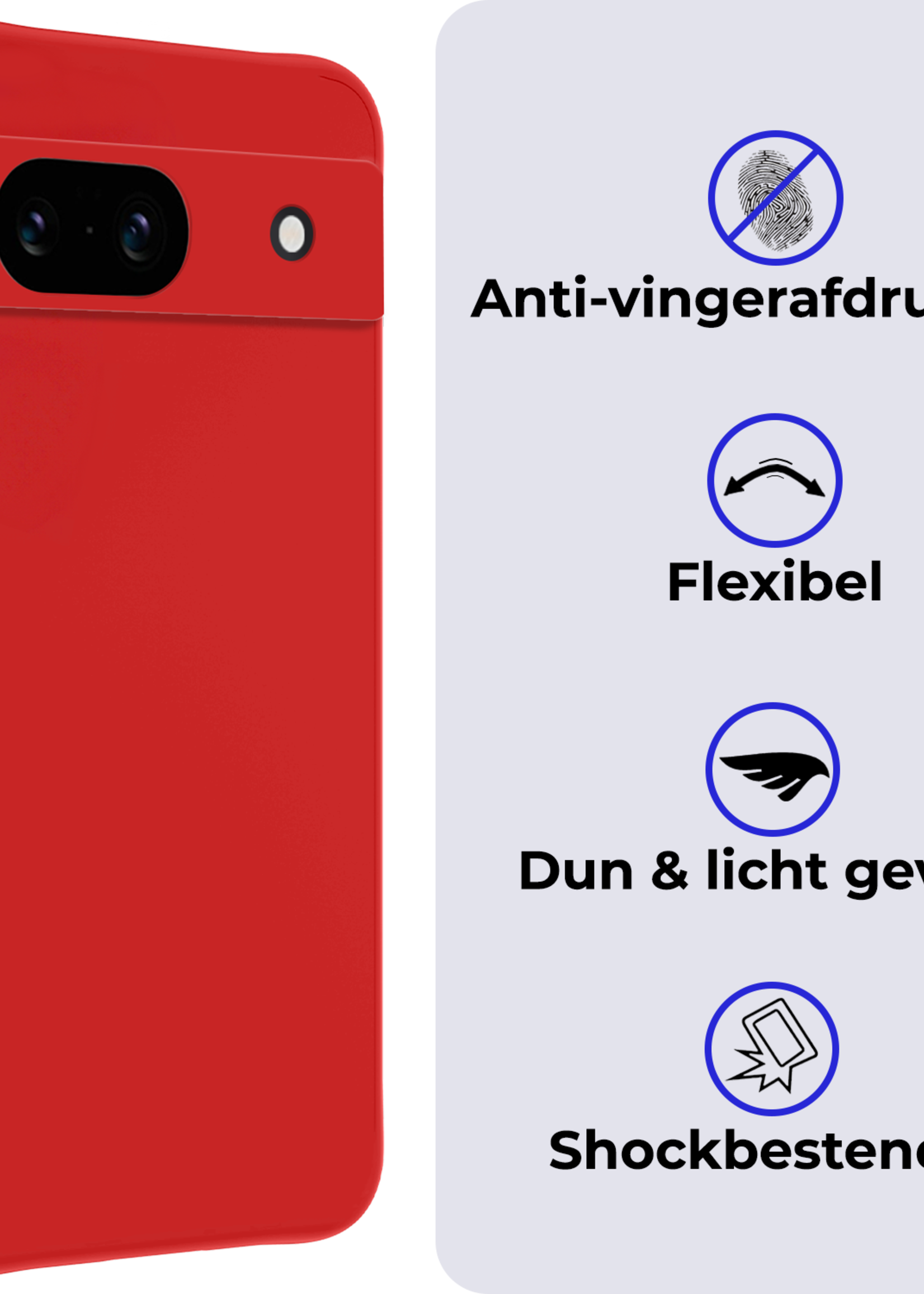 BTH Hoesje Geschikt voor Google Pixel 8a Hoesje Siliconen Case Hoes Met Screenprotector - Hoes Geschikt voor Google Pixel 8a Hoes Cover Case - Rood