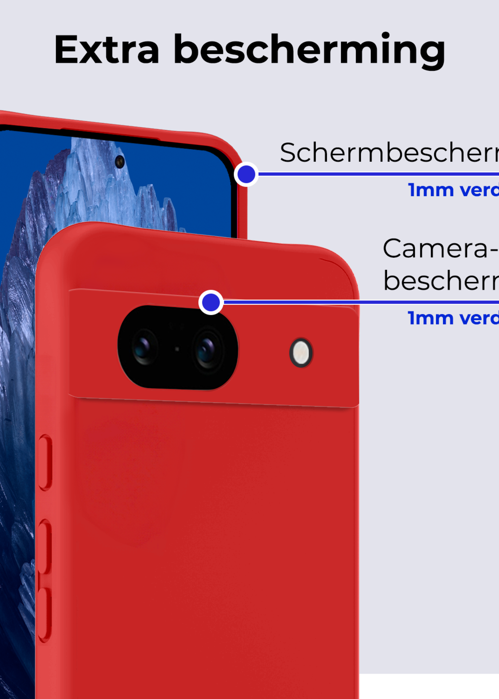 BTH Hoesje Geschikt voor Google Pixel 8a Hoesje Siliconen Case Hoes Met Screenprotector - Hoes Geschikt voor Google Pixel 8a Hoes Cover Case - Rood