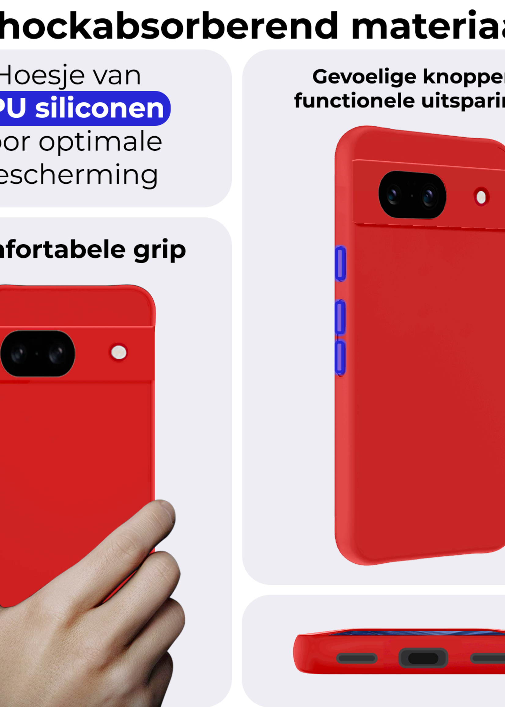 BTH Hoesje Geschikt voor Google Pixel 8a Hoesje Siliconen Case Hoes Met Screenprotector - Hoes Geschikt voor Google Pixel 8a Hoes Cover Case - Rood