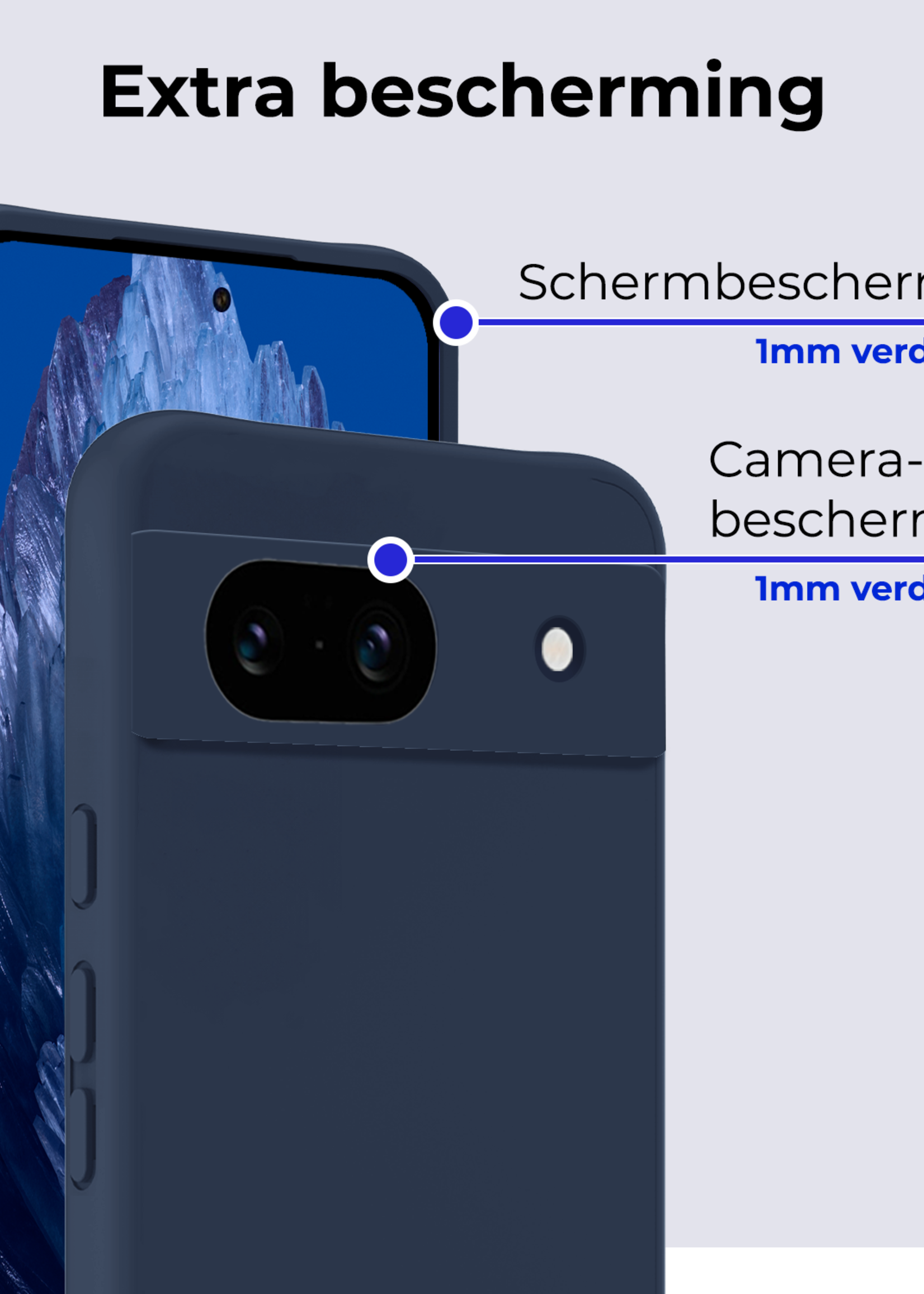 BTH Hoesje Geschikt voor Google Pixel 8a Hoesje Siliconen Case Hoes Met 2x Screenprotector - Hoes Geschikt voor Google Pixel 8a Hoes Cover Case - Donkerblauw