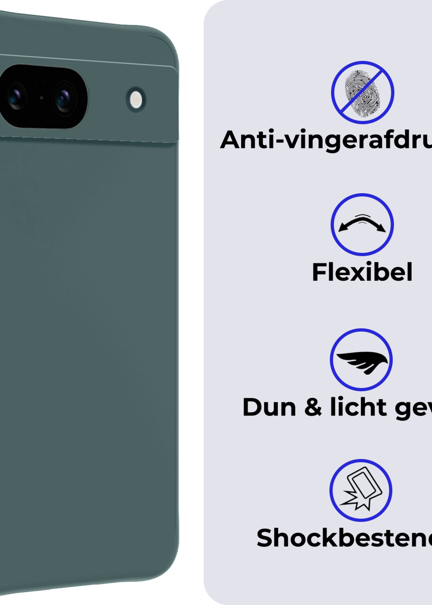 BTH Hoesje Geschikt voor Google Pixel 8a Hoesje Siliconen Case Hoes Met 2x Screenprotector - Hoes Geschikt voor Google Pixel 8a Hoes Cover Case - Donkergroen