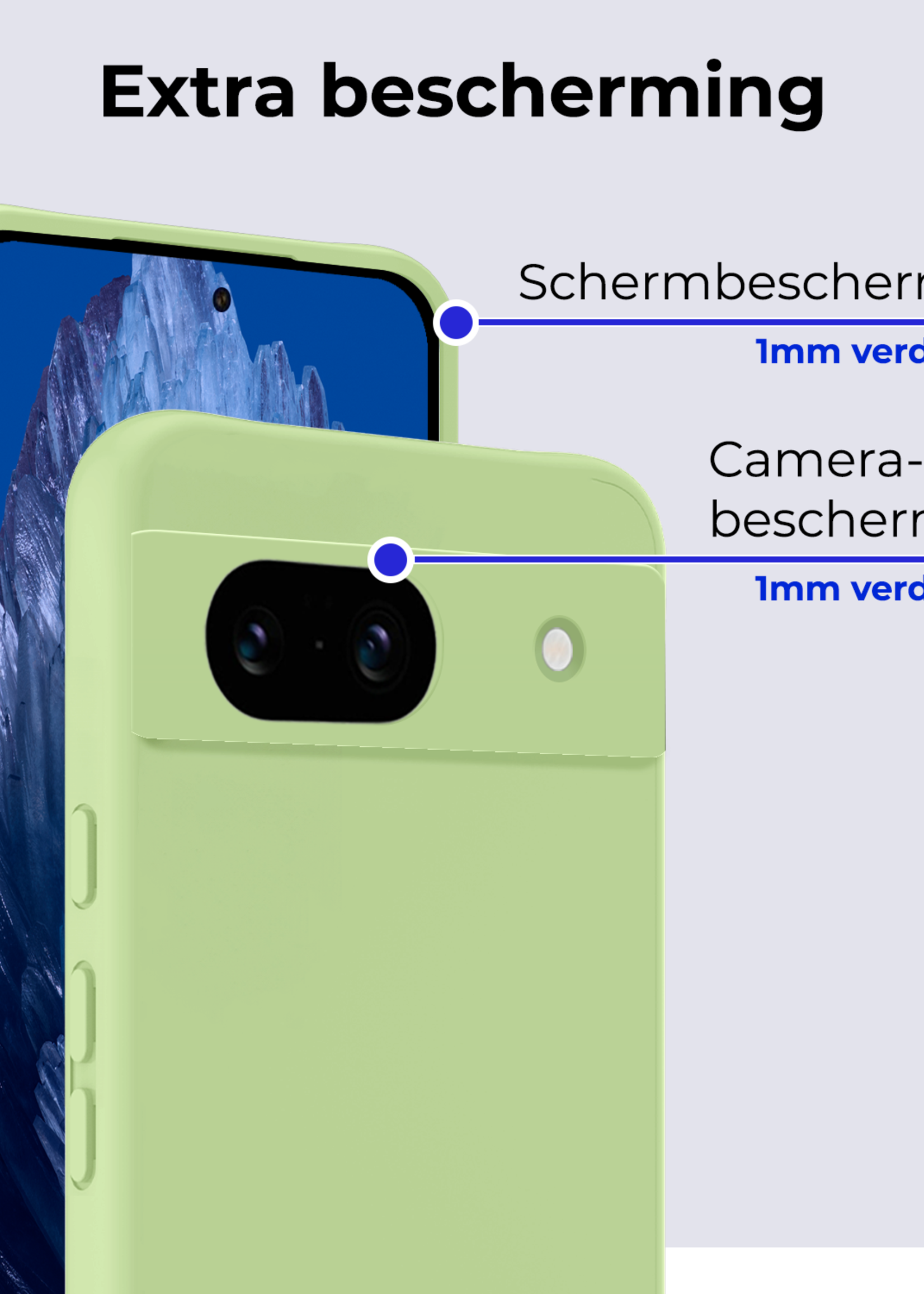 BTH Hoesje Geschikt voor Google Pixel 8a Hoesje Siliconen Case Hoes Met 2x Screenprotector - Hoes Geschikt voor Google Pixel 8a Hoes Cover Case - Groen