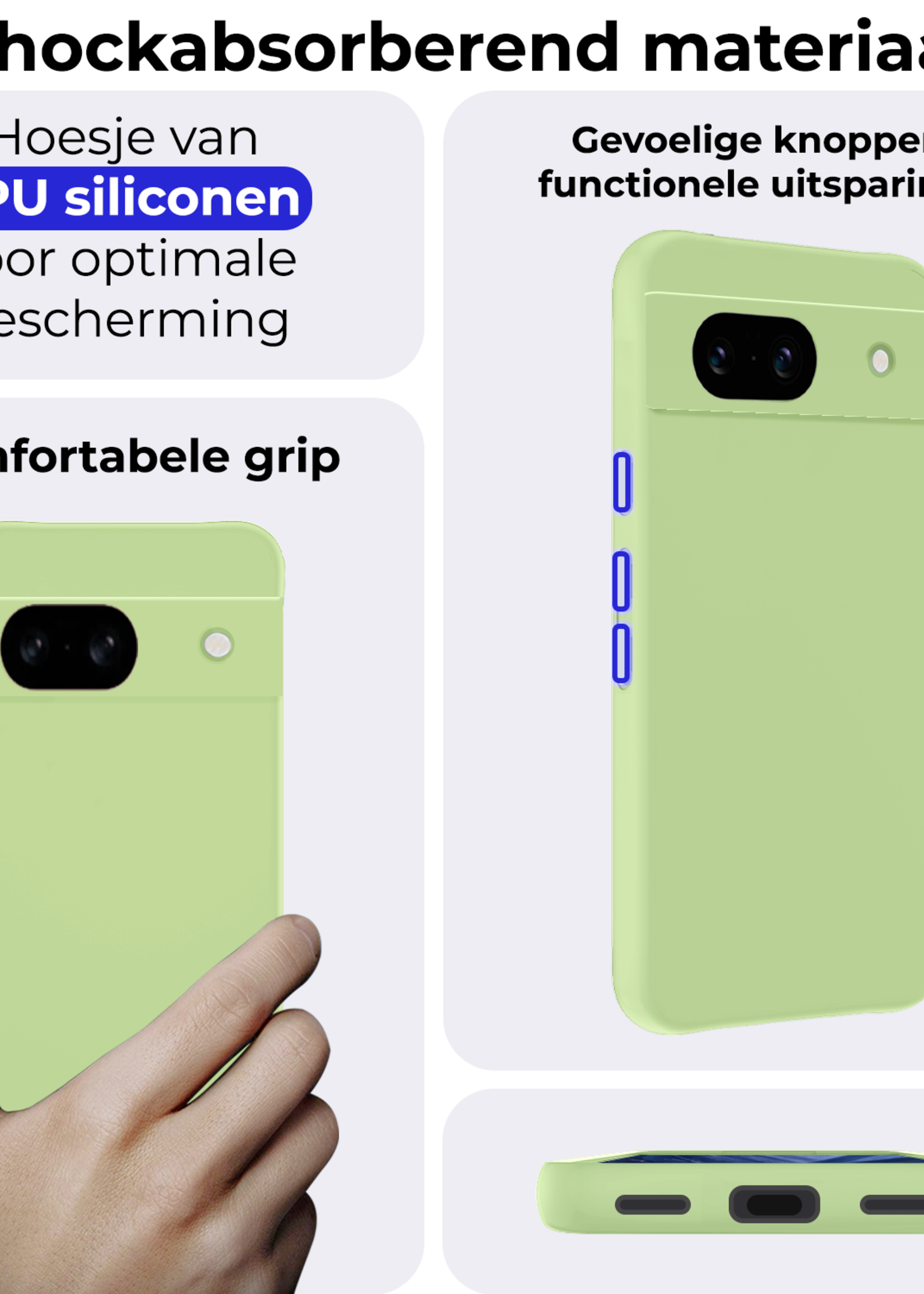 BTH Hoesje Geschikt voor Google Pixel 8a Hoesje Siliconen Case Hoes Met 2x Screenprotector - Hoes Geschikt voor Google Pixel 8a Hoes Cover Case - Groen