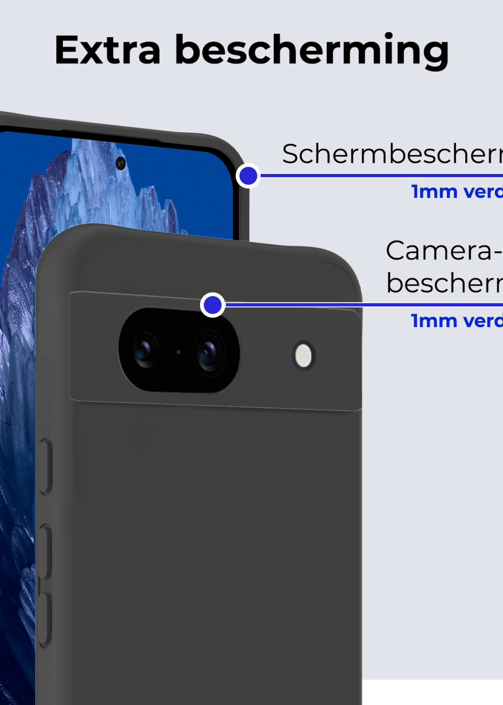 BTH Hoesje Geschikt voor Google Pixel 8a Hoesje Siliconen Case Hoes Met 2x Screenprotector - Hoes Geschikt voor Google Pixel 8a Hoes Cover Case - Zwart