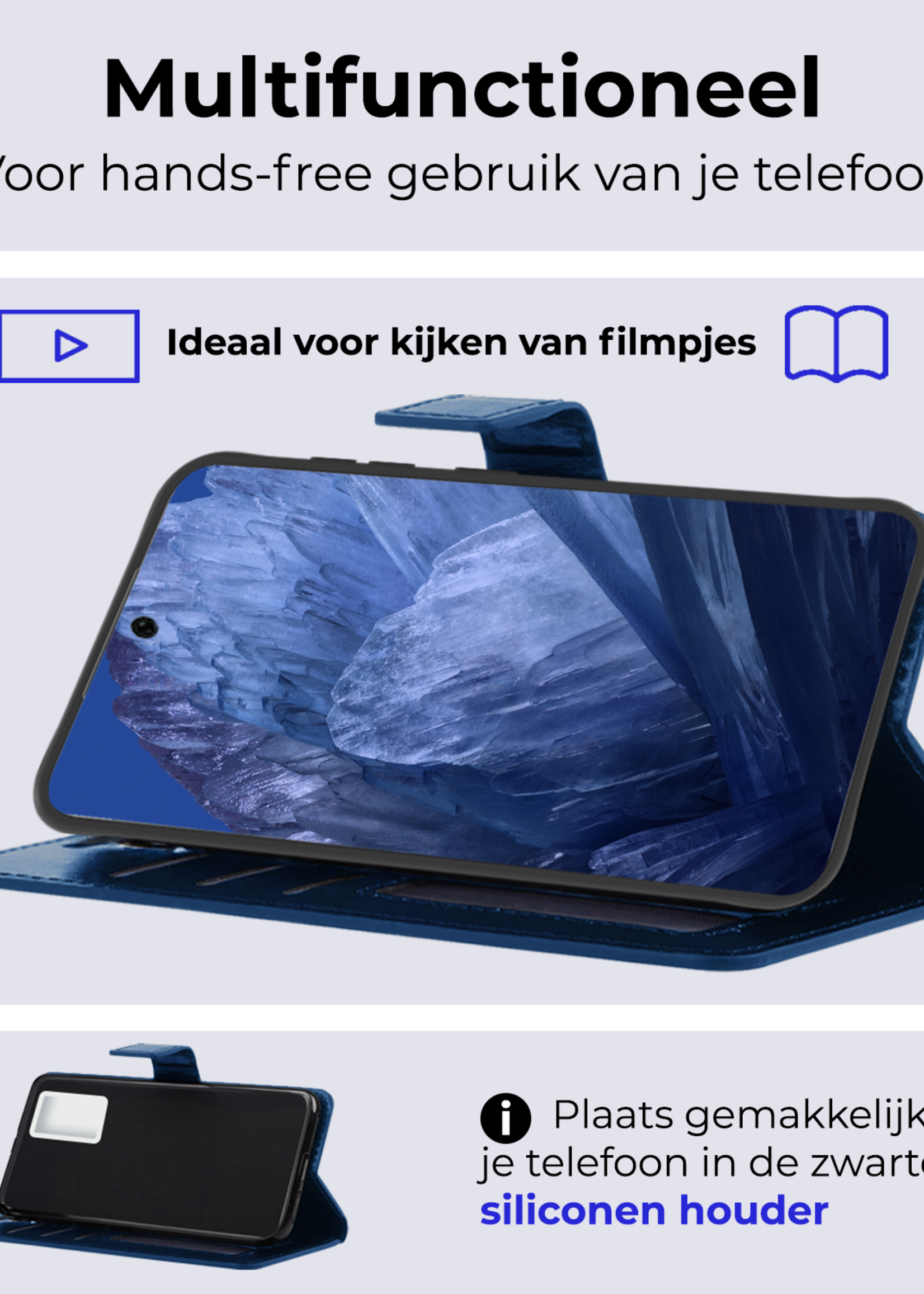 BTH Hoesje Geschikt voor Google Pixel 8a Hoesje Book Case Hoes Portemonnee Cover Walletcase Met Screenprotector - Hoes Geschikt voor Google Pixel 8a Hoes Bookcase Hoesje - Donkerblauw