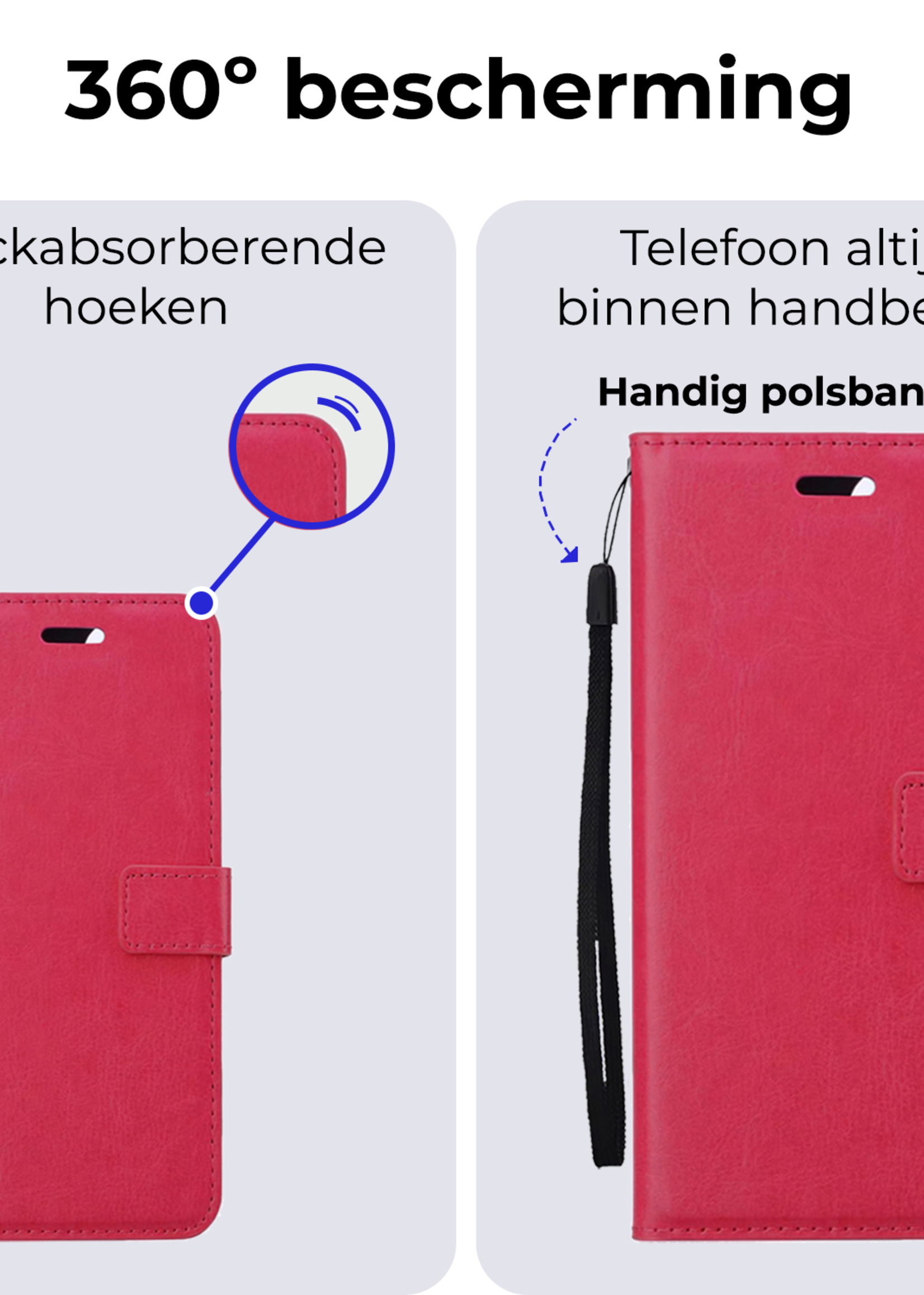 BTH Hoesje Geschikt voor Google Pixel 8a Hoesje Book Case Hoes Portemonnee Cover Walletcase Met Screenprotector - Hoes Geschikt voor Google Pixel 8a Hoes Bookcase Hoesje - Donkerroze