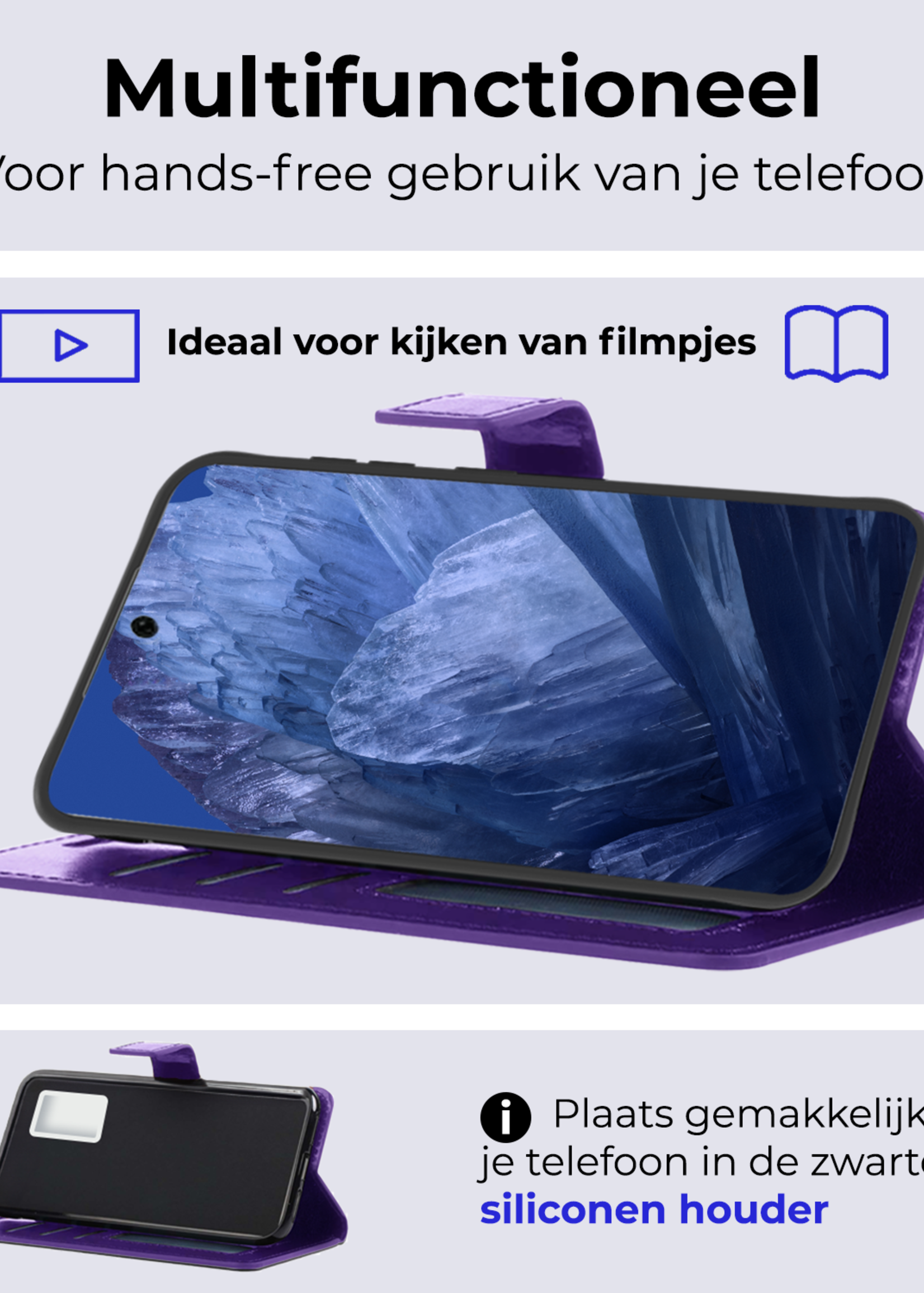 BTH Hoesje Geschikt voor Google Pixel 8a Hoesje Book Case Hoes Portemonnee Cover Walletcase Met Screenprotector - Hoes Geschikt voor Google Pixel 8a Hoes Bookcase Hoesje - Paars