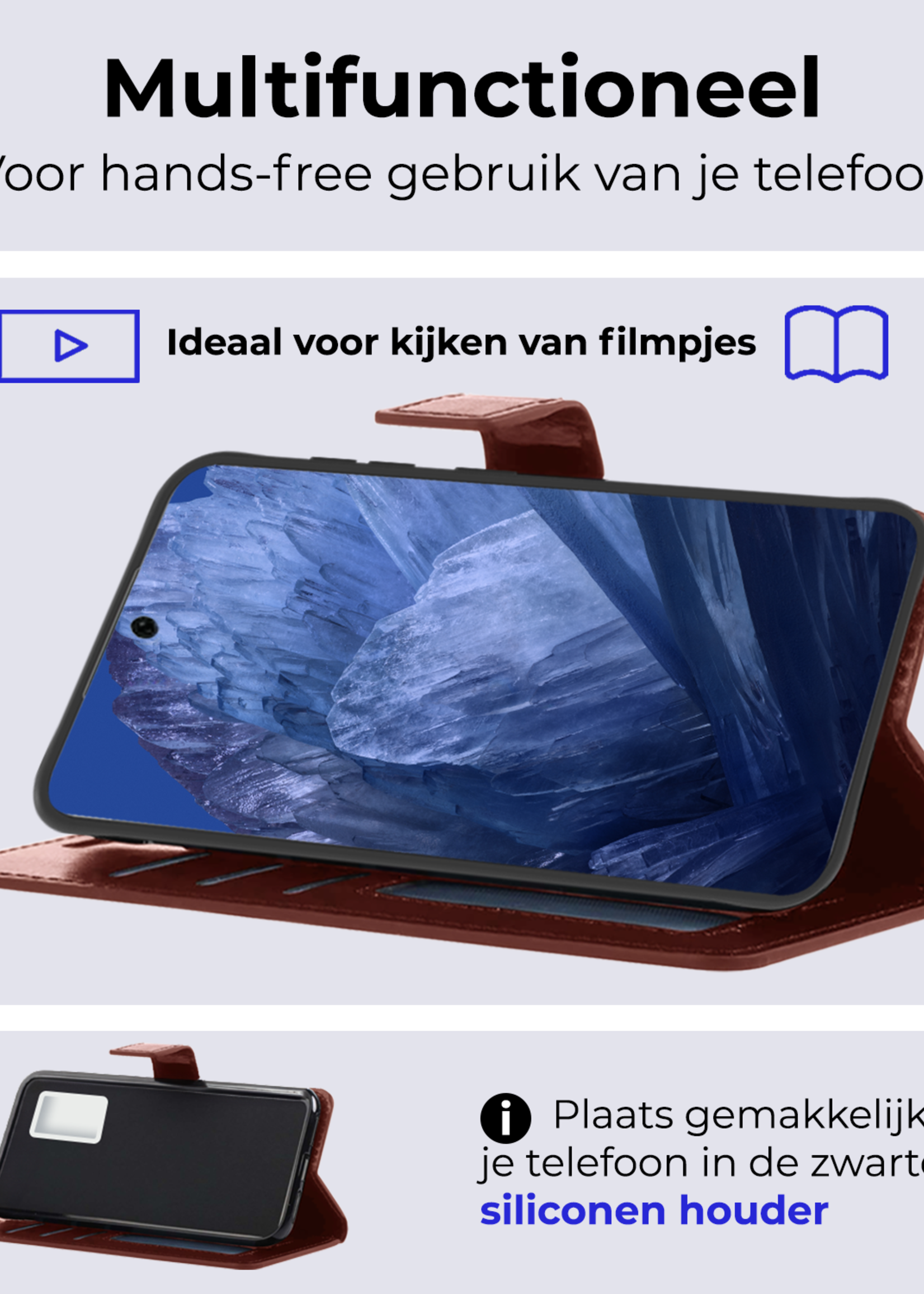 BTH Hoesje Geschikt voor Google Pixel 8a Hoesje Book Case Hoes Portemonnee Cover Walletcase Met 2x Screenprotector - Hoes Geschikt voor Google Pixel 8a Hoes Bookcase Hoesje - Bruin