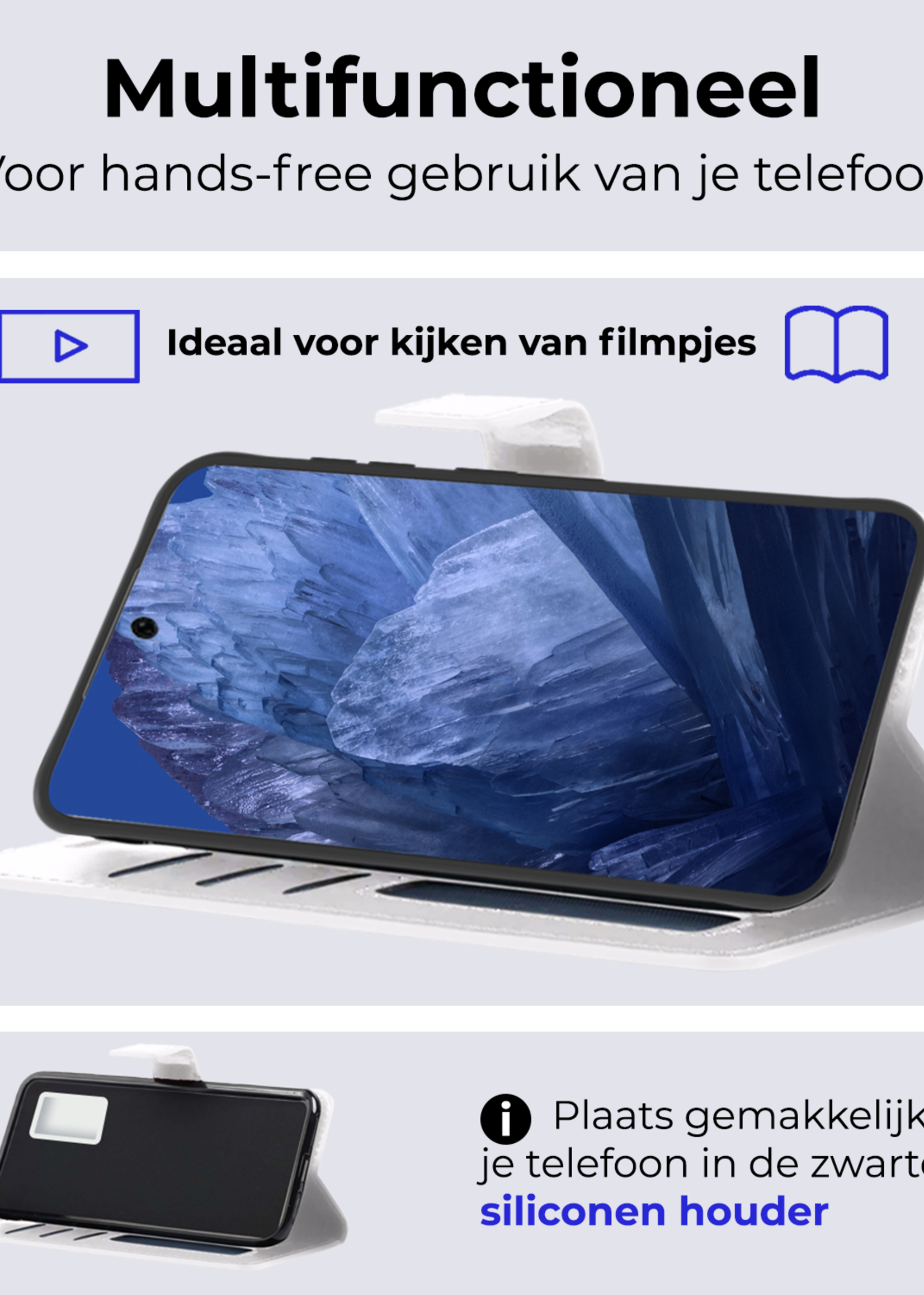 BTH Hoesje Geschikt voor Google Pixel 8a Hoesje Book Case Hoes Portemonnee Cover Walletcase Met 2x Screenprotector - Hoes Geschikt voor Google Pixel 8a Hoes Bookcase Hoesje - Wit