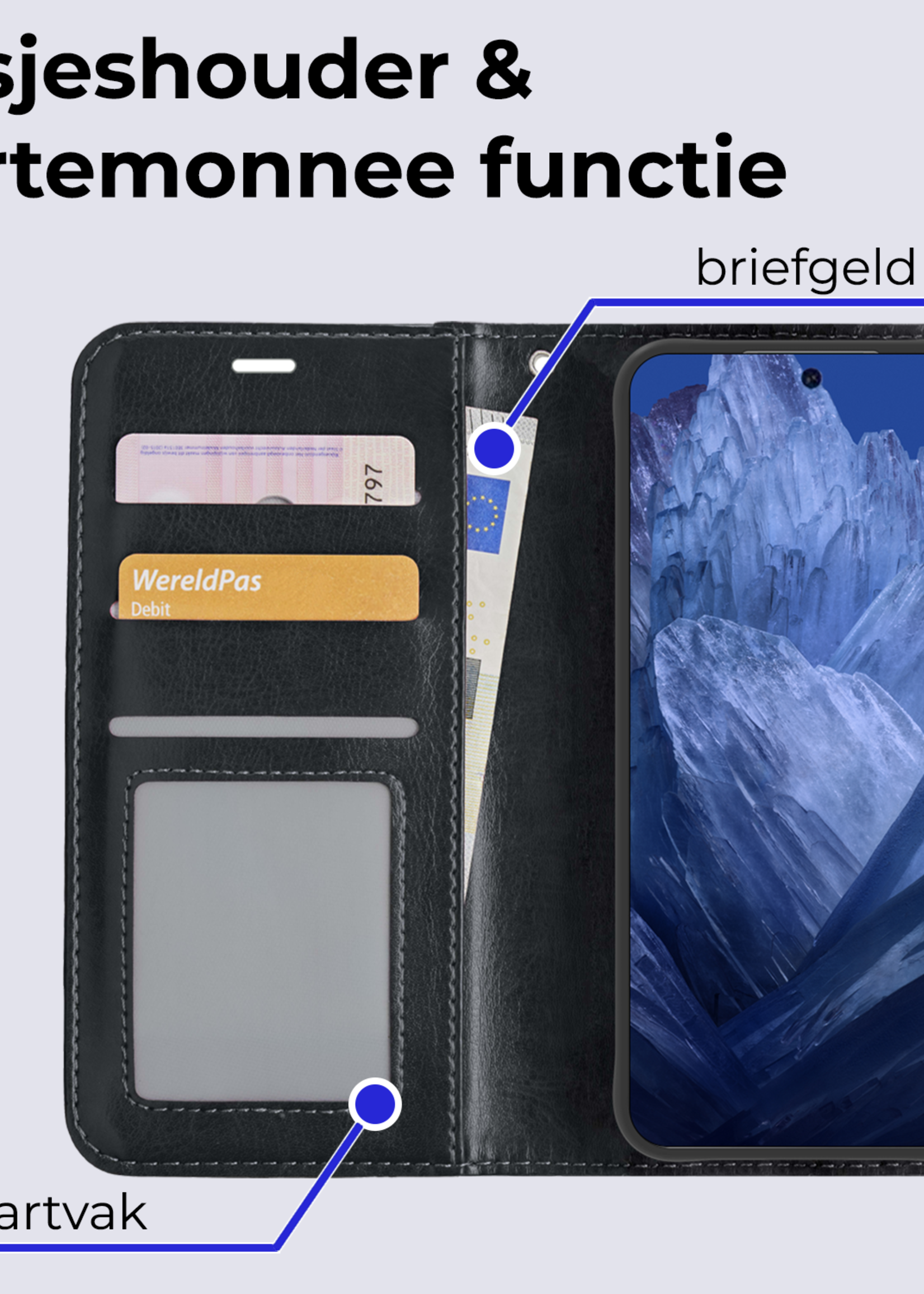 BTH Hoesje Geschikt voor Google Pixel 8a Hoesje Book Case Hoes Portemonnee Cover Walletcase Met 2x Screenprotector - Hoes Geschikt voor Google Pixel 8a Hoes Bookcase Hoesje - Zwart