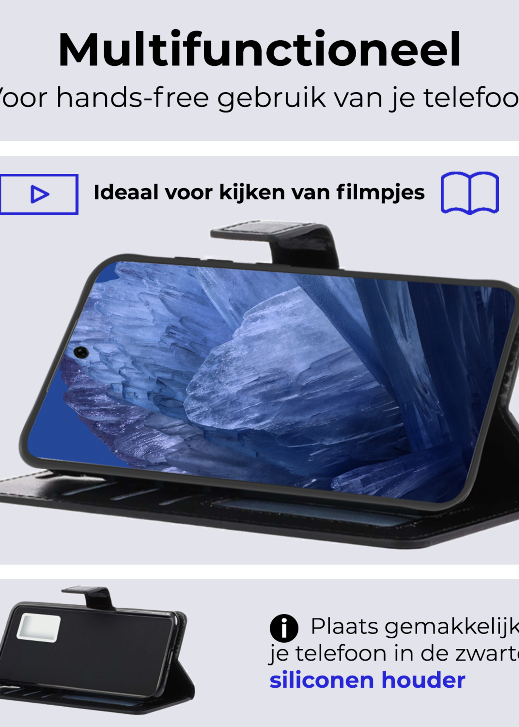 BTH Hoesje Geschikt voor Google Pixel 8a Hoesje Book Case Hoes Portemonnee Cover Walletcase Met 2x Screenprotector - Hoes Geschikt voor Google Pixel 8a Hoes Bookcase Hoesje - Zwart