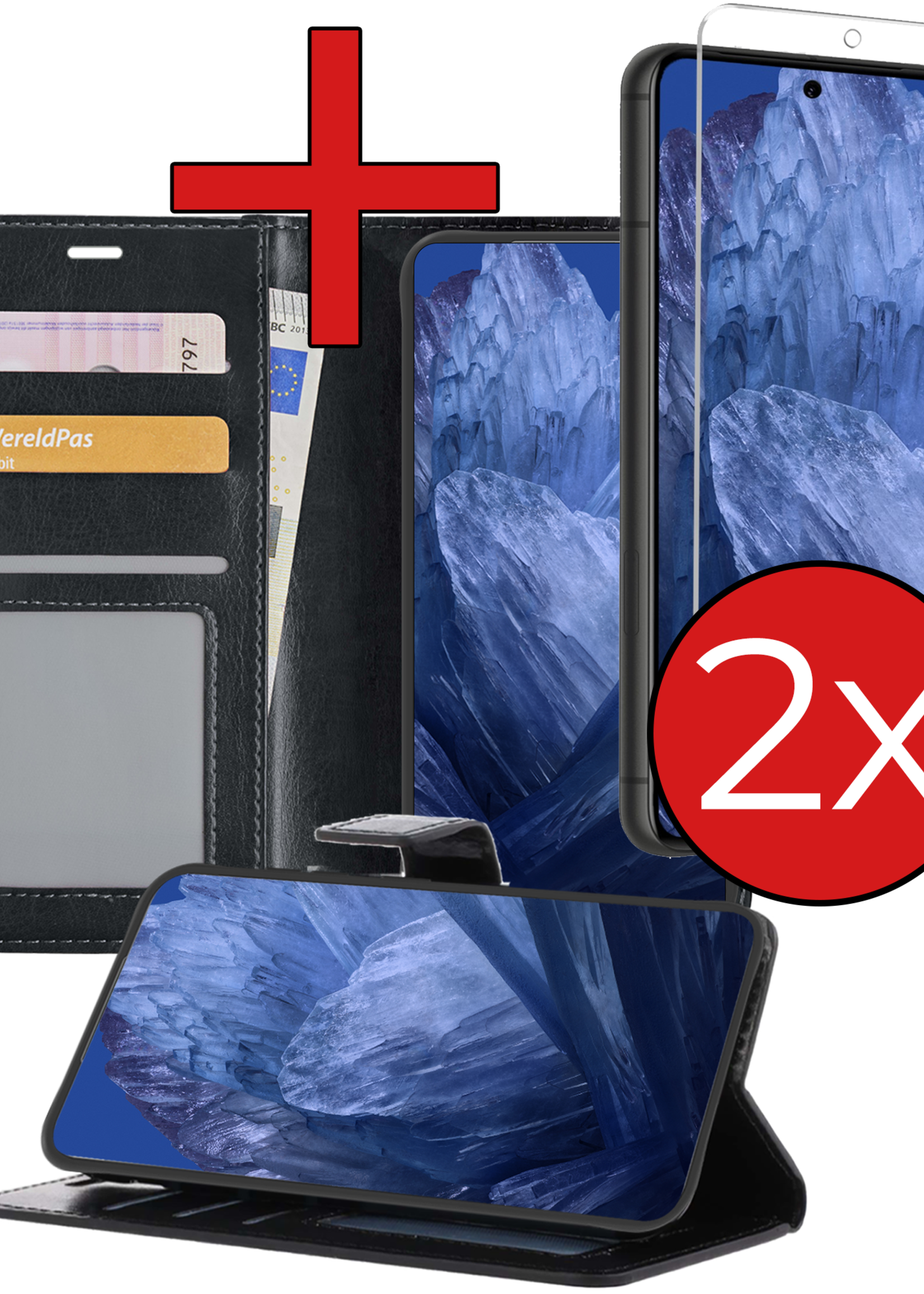 BTH Hoesje Geschikt voor Google Pixel 8a Hoesje Book Case Hoes Portemonnee Cover Walletcase Met 2x Screenprotector - Hoes Geschikt voor Google Pixel 8a Hoes Bookcase Hoesje - Zwart