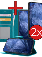 BTH BTH Google Pixel 8a Hoesje Bookcase Met 2x Screenprotector - Turquoise