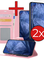 BTH BTH Google Pixel 8a Hoesje Bookcase Met 2x Screenprotector - Lichtroze