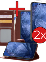 BTH BTH Google Pixel 8a Hoesje Bookcase Met 2x Screenprotector - Bruin