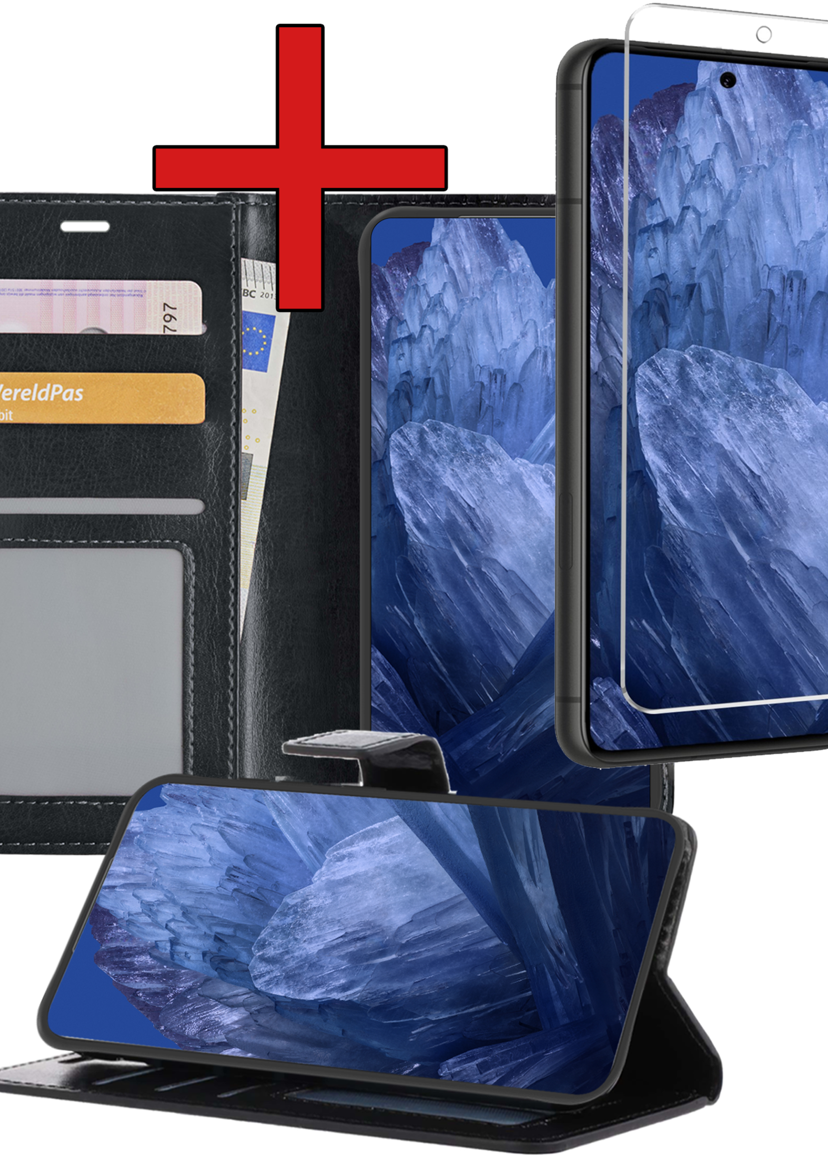BTH Hoesje Geschikt voor Google Pixel 8a Hoesje Book Case Hoes Portemonnee Cover Walletcase Met Screenprotector - Hoes Geschikt voor Google Pixel 8a Hoes Bookcase Hoesje - Zwart