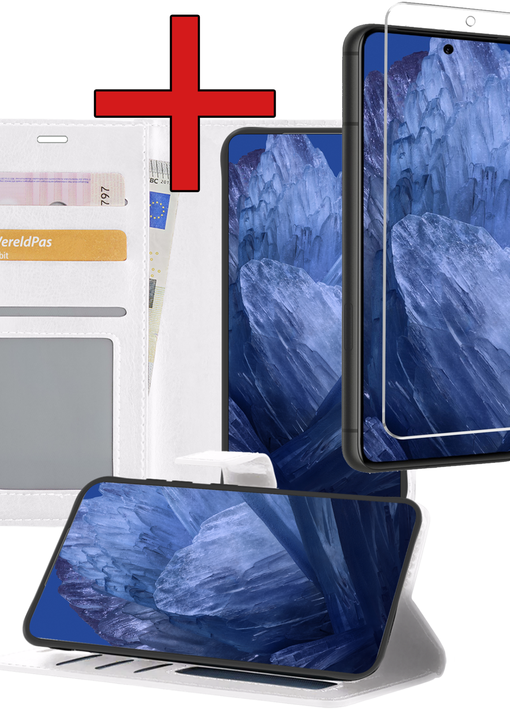 BTH Hoesje Geschikt voor Google Pixel 8a Hoesje Book Case Hoes Portemonnee Cover Walletcase Met Screenprotector - Hoes Geschikt voor Google Pixel 8a Hoes Bookcase Hoesje - Wit